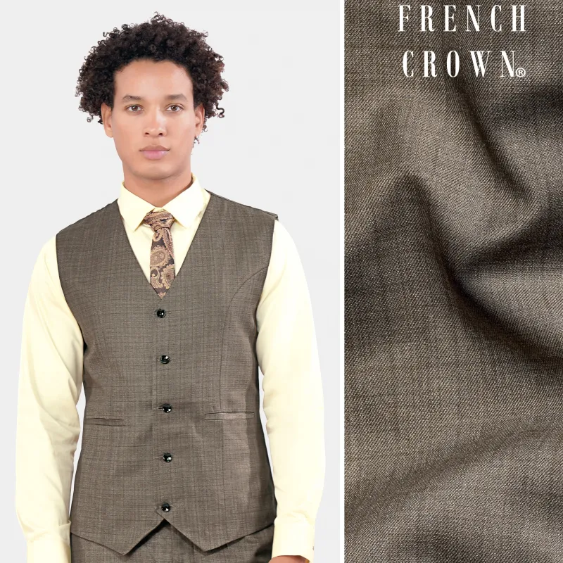 Hemp Brown Checkered Wool Rich Waistcoat sold by French Crown