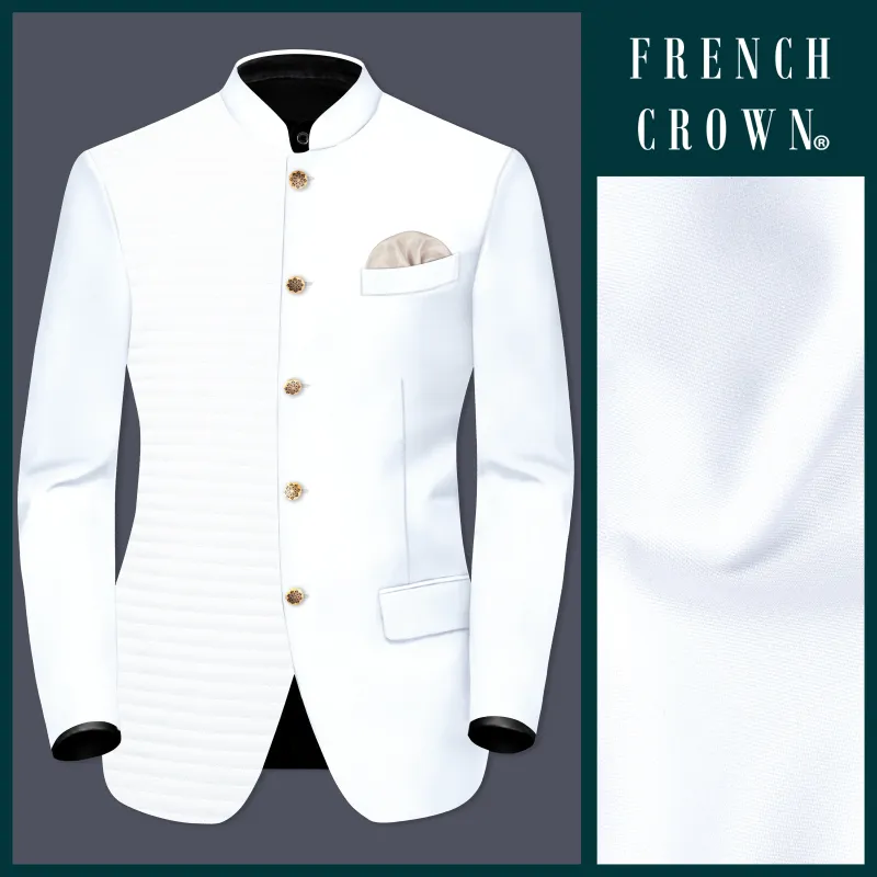 Bright White Stretchable Wool Rich Bandhgala Designer Blazer sold by French Crown