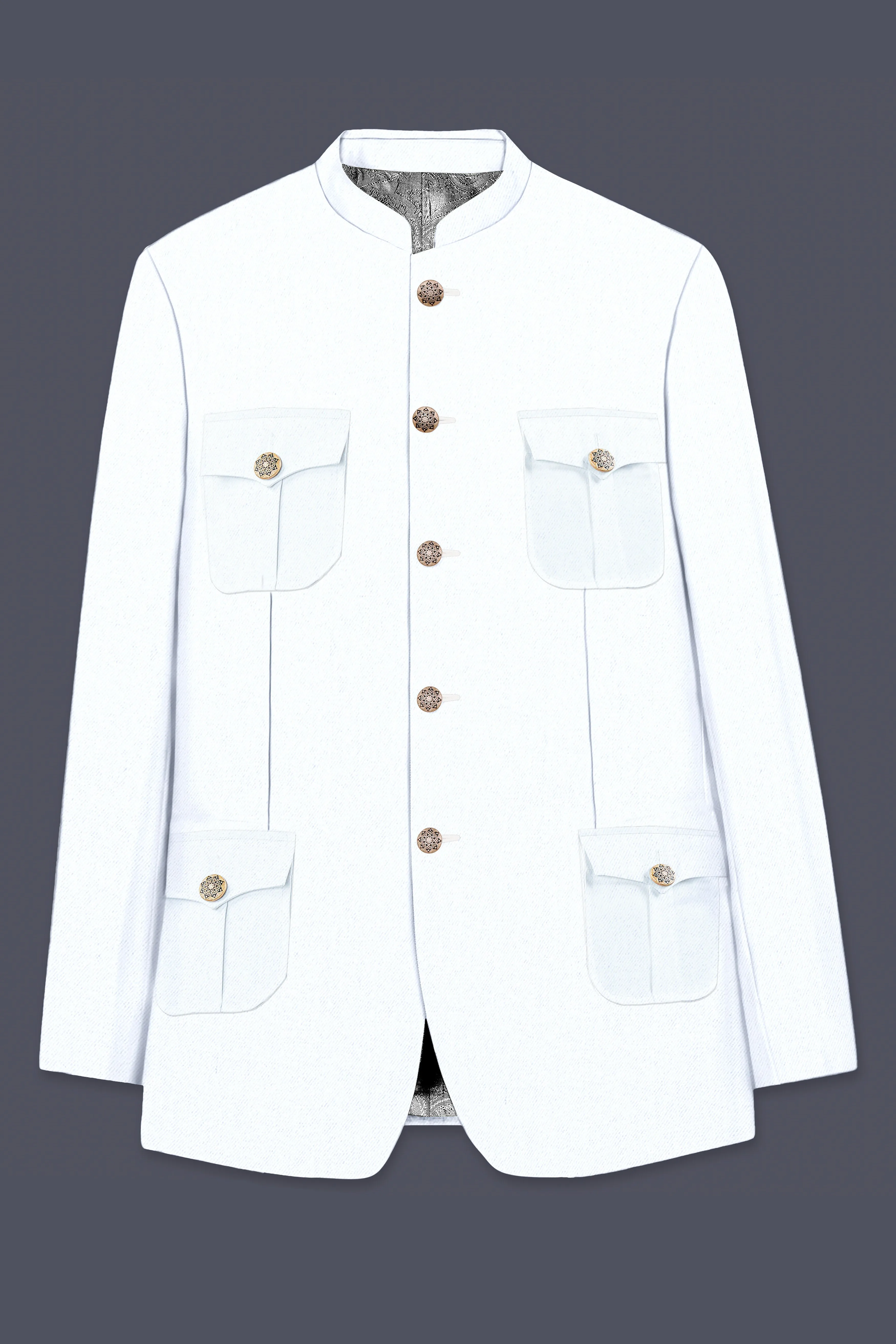Bright White Stretchable Wool Rich Bandhgala Designer Blazer sold by French Crown product image thumbnail 5