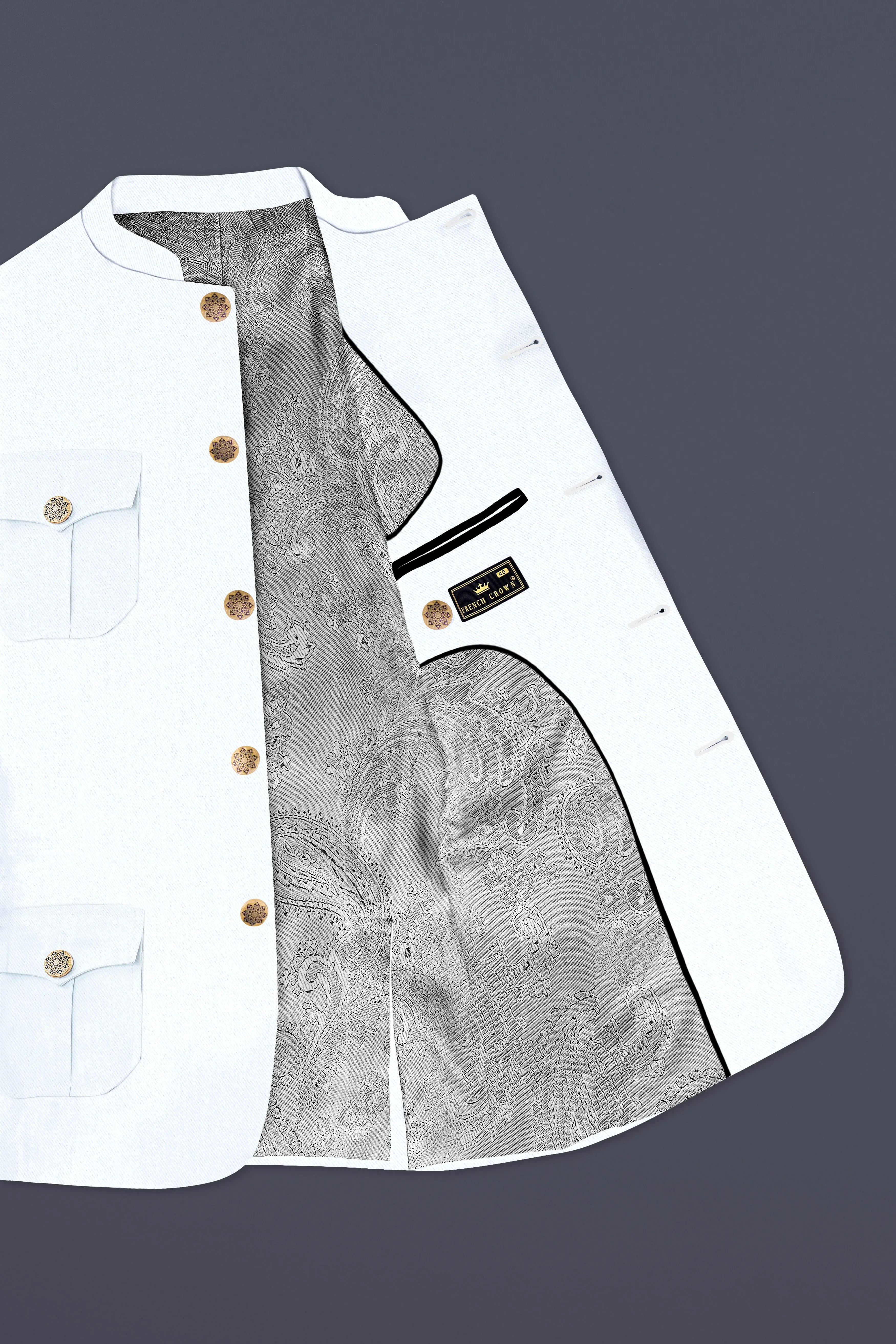 Bright White Stretchable Wool Rich Bandhgala Designer Blazer sold by French Crown product image thumbnail 4