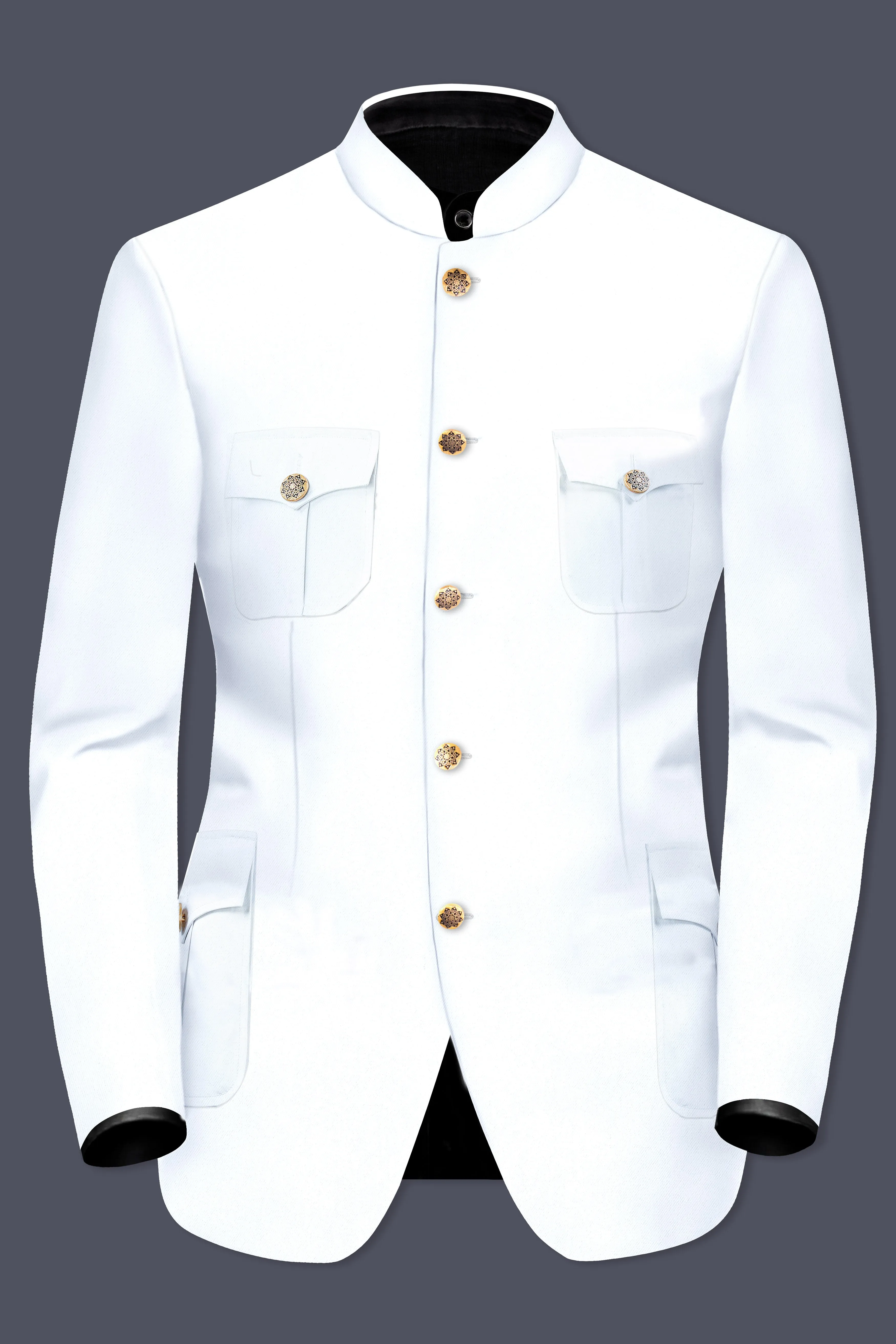 Bright White Stretchable Wool Rich Bandhgala Designer Blazer sold by French Crown product image thumbnail 2