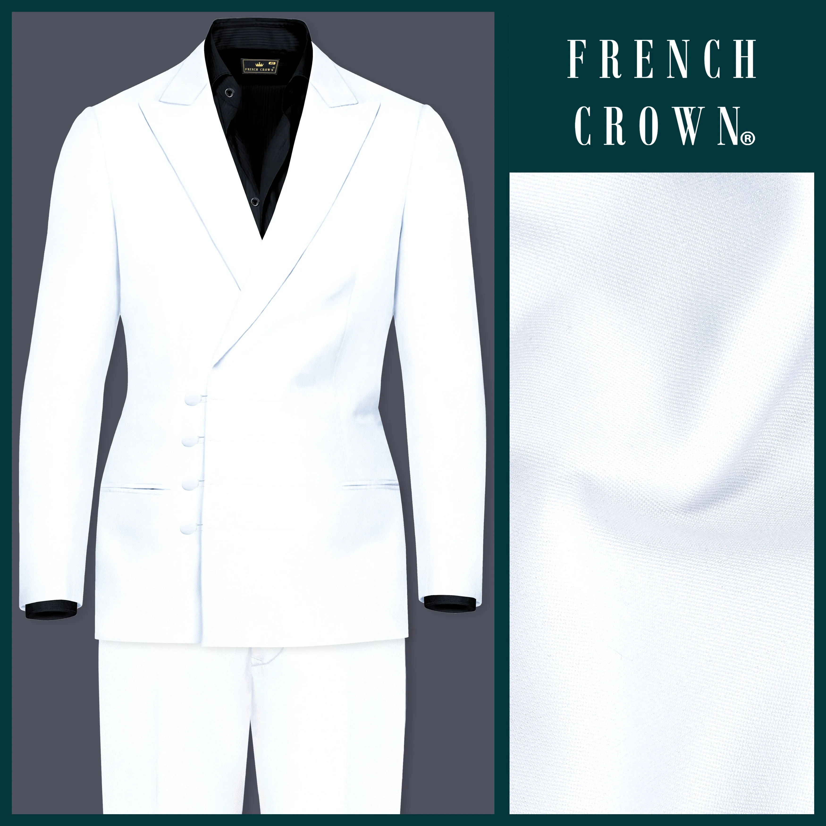 Bright White Stretchable Wool Rich Designer Suit sold by French Crown