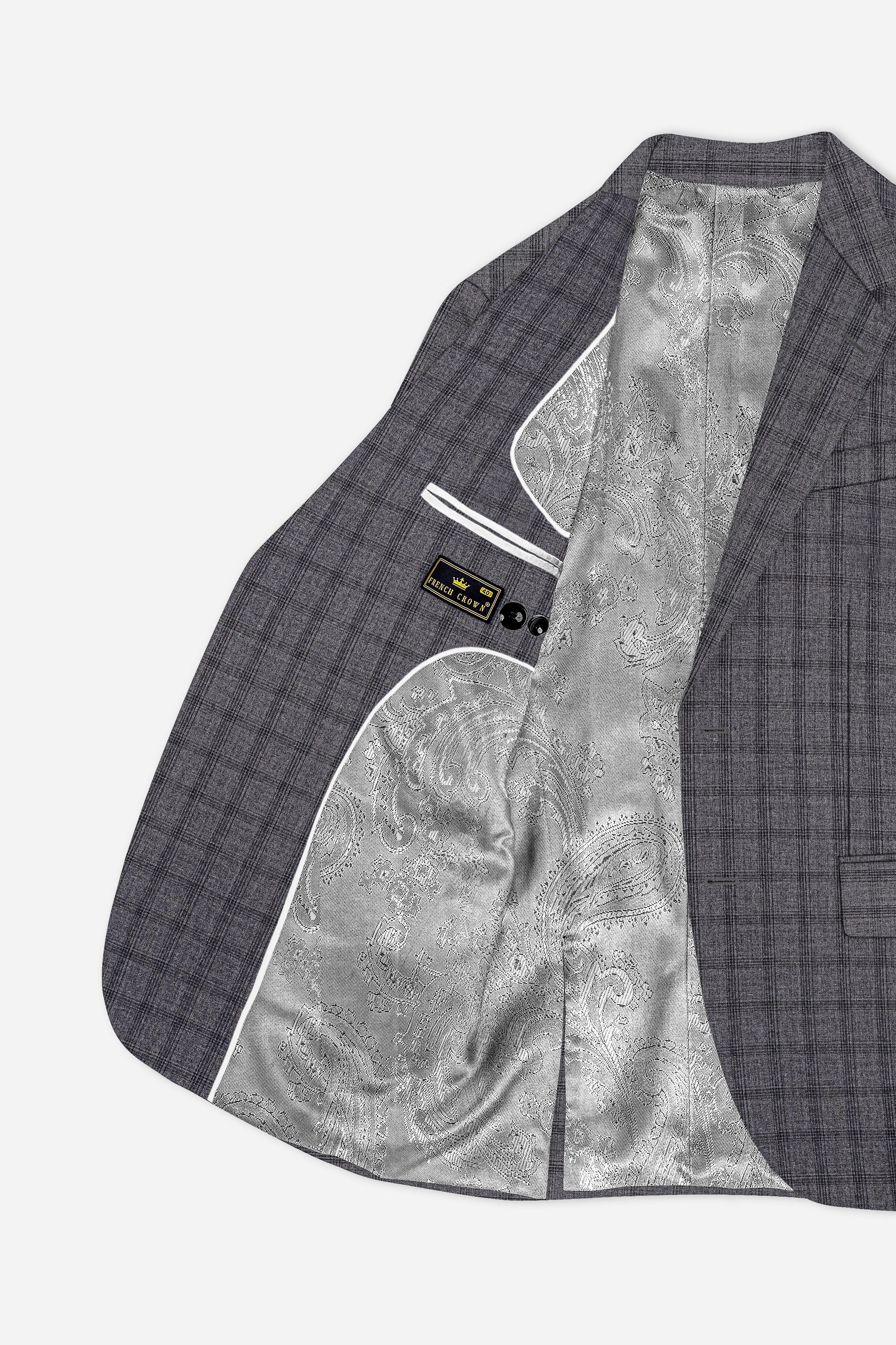 Gravel Gray Checked Wool Blend Single Breasted Blazer sold by French Crown product image thumbnail 5