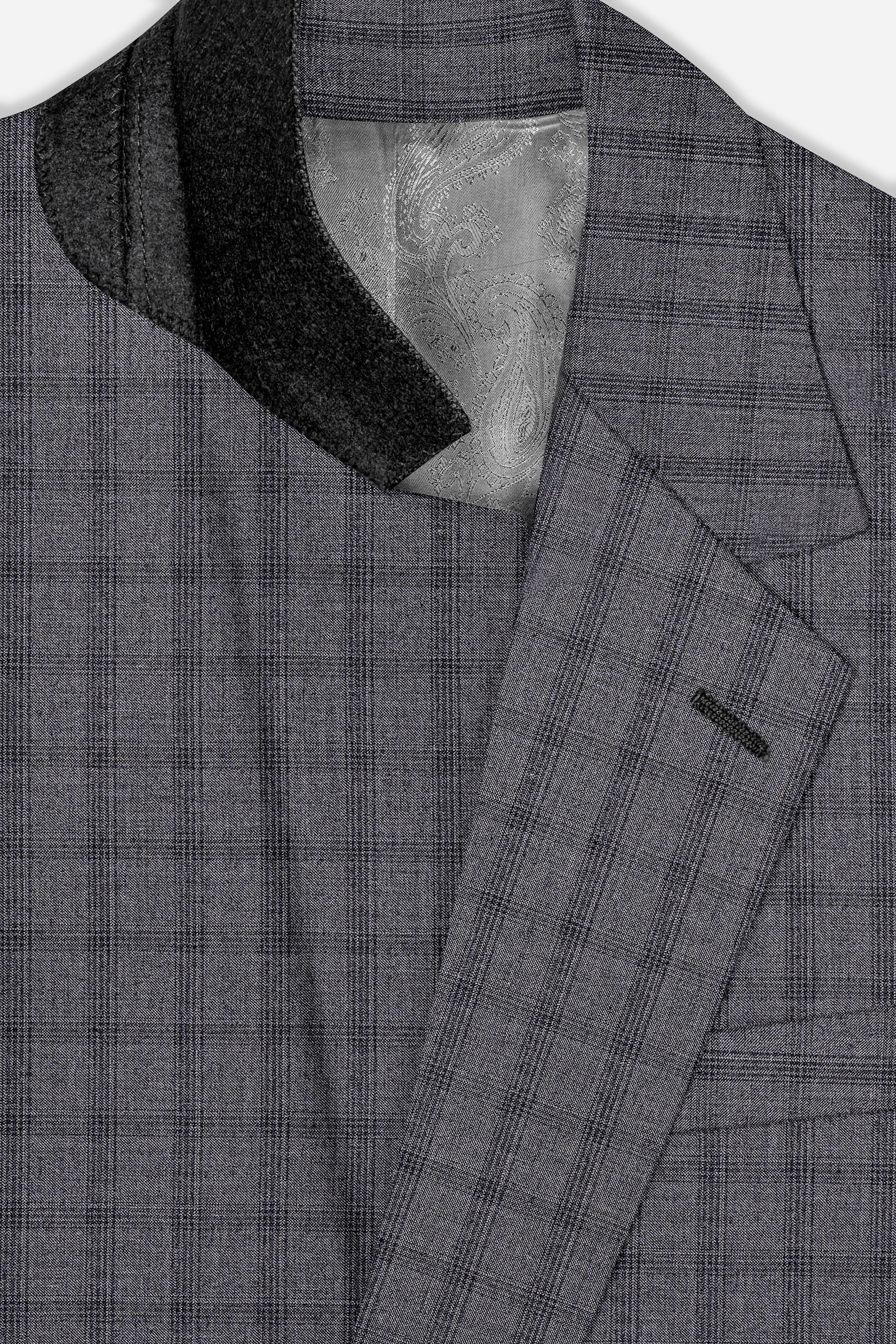 Gravel Gray Checked Wool Blend Single Breasted Blazer sold by French Crown product image thumbnail 4