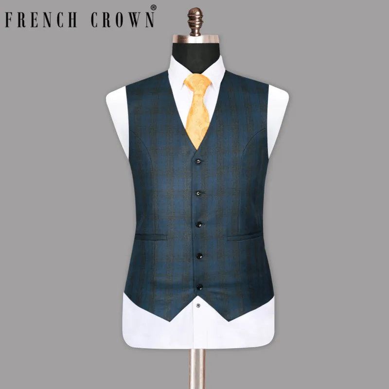 Charcoal with Blue Plaid Waistcoat sold by French Crown