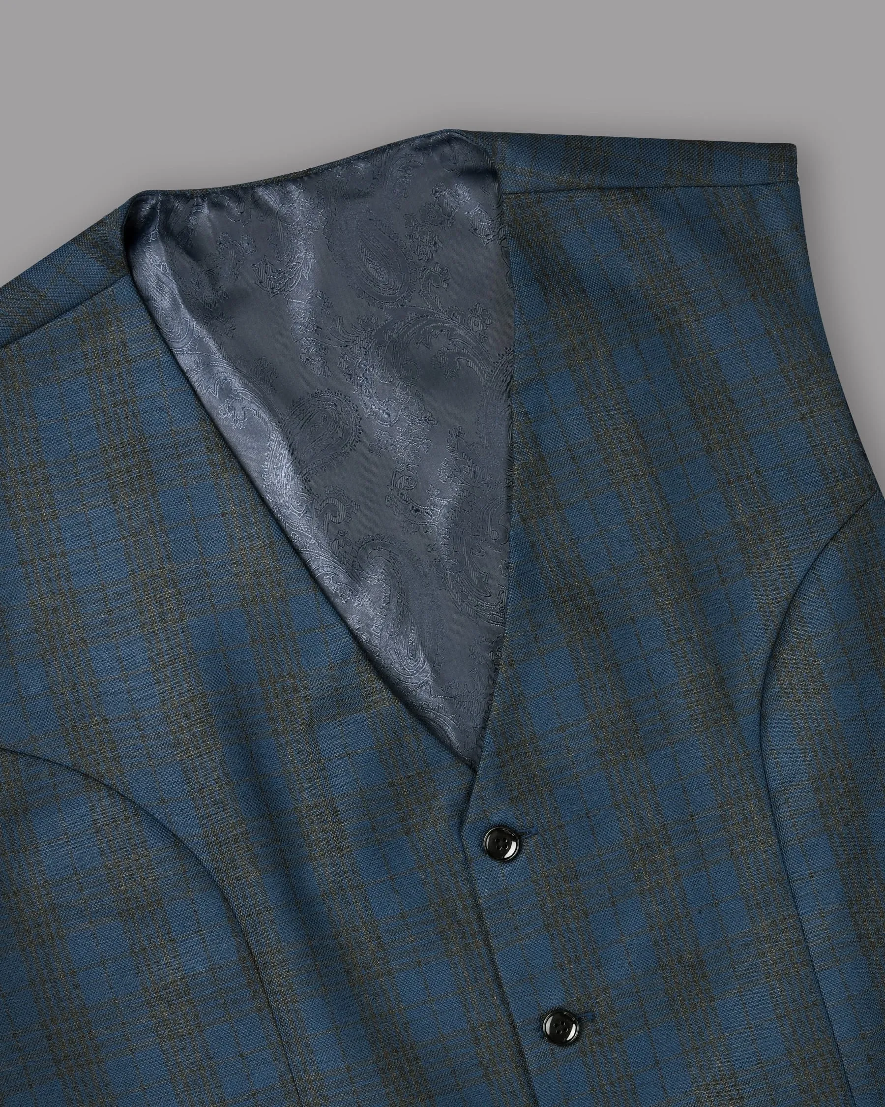 Charcoal with Blue Plaid Waistcoat sold by French Crown product image thumbnail 4