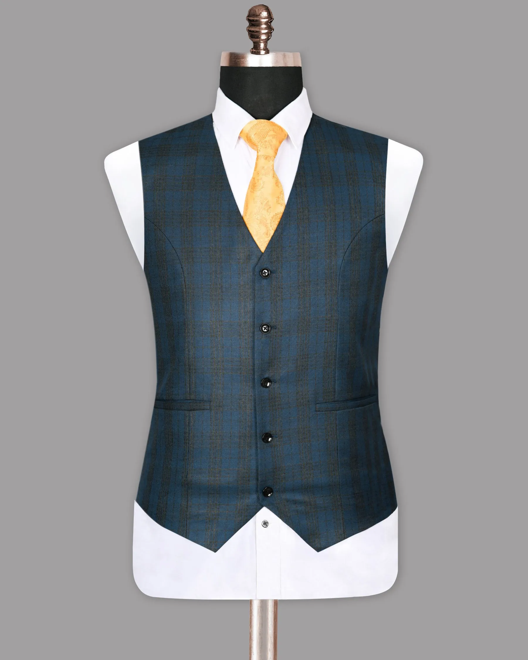 Charcoal with Blue Plaid Waistcoat sold by French Crown product image thumbnail 2
