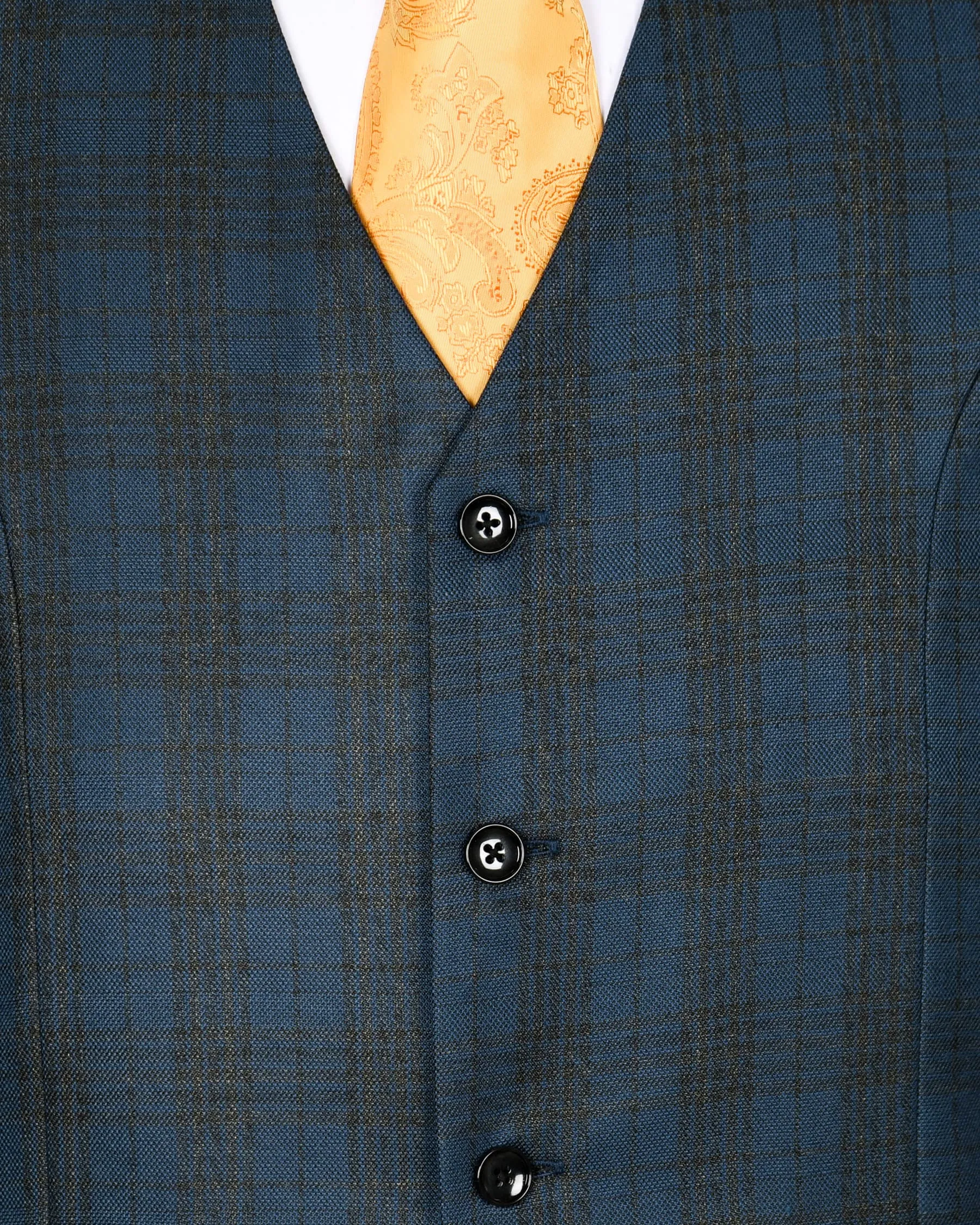 Charcoal with Blue Plaid Waistcoat sold by French Crown product image thumbnail 5