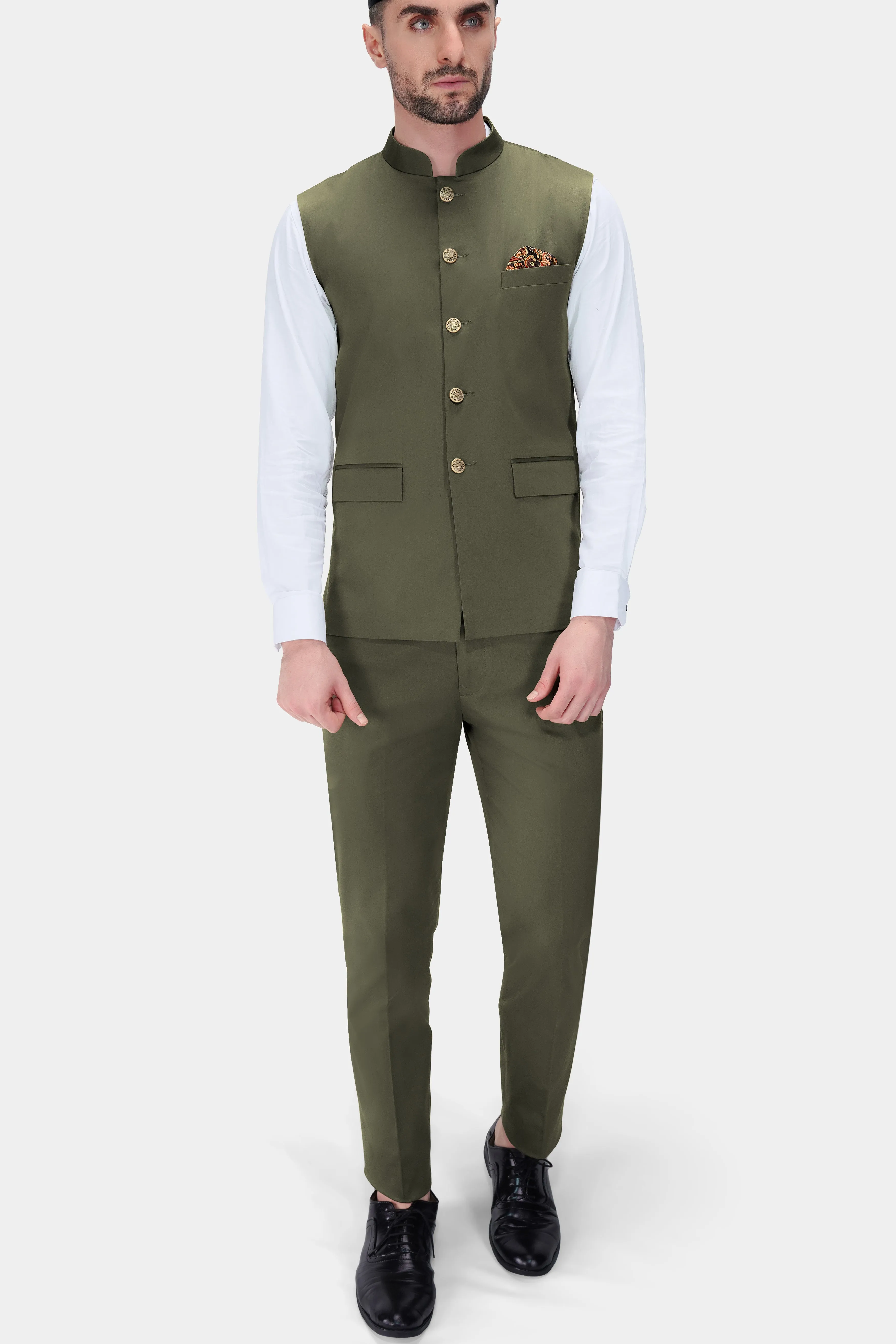 Hemlock Green Premium Cotton Stretchable Traveler Nehru Jacket sold by French Crown product image thumbnail 5