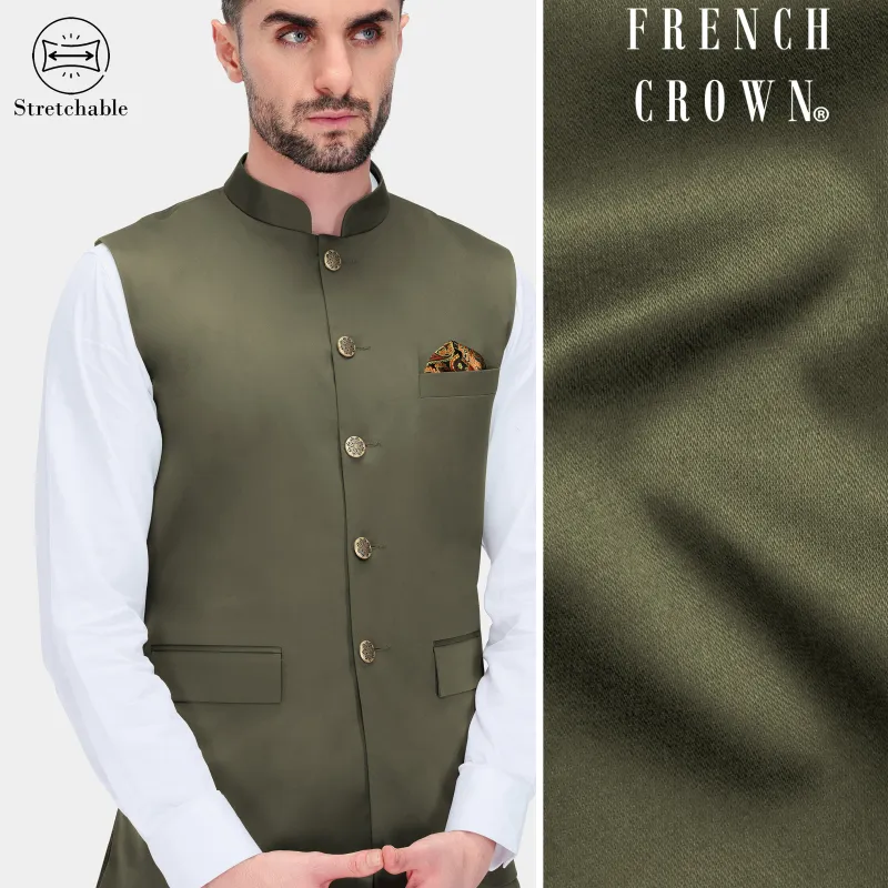 Hemlock Green Premium Cotton Stretchable Traveler Nehru Jacket sold by French Crown