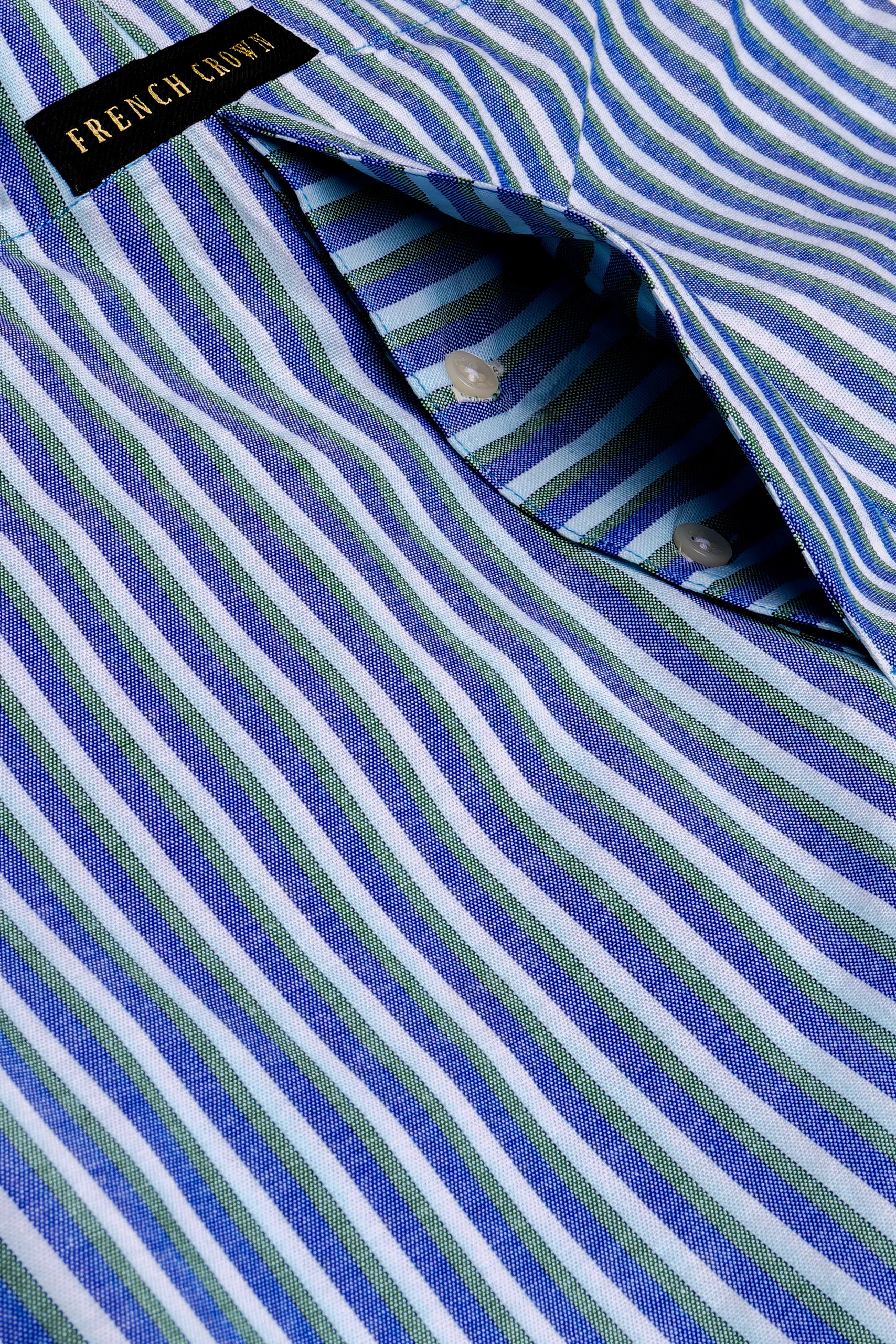 Languid Lavender with Warm Blue and Turquoise Gray Striped Oxford Premium Cotton Boxer sold by French Crown product image thumbnail 4