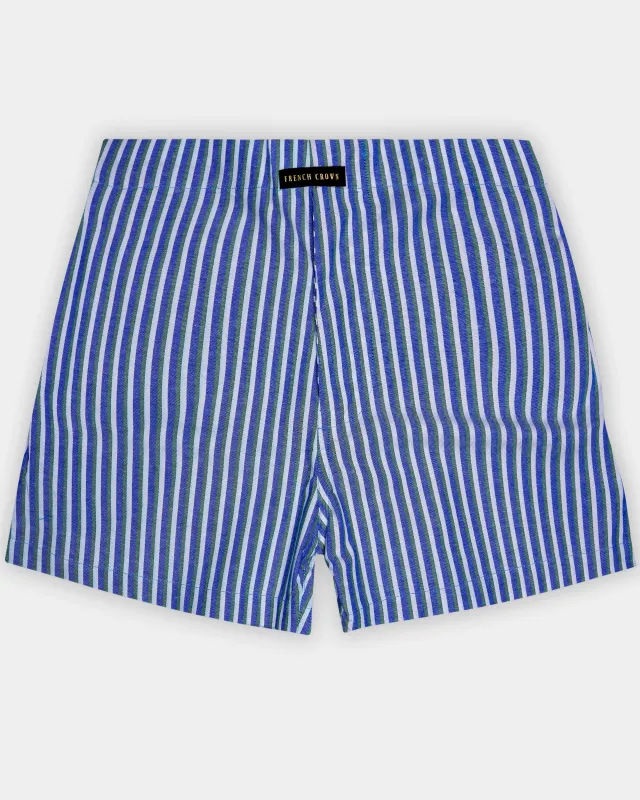Languid Lavender with Warm Blue and Turquoise Gray Striped Oxford Premium Cotton Boxer sold by French Crown