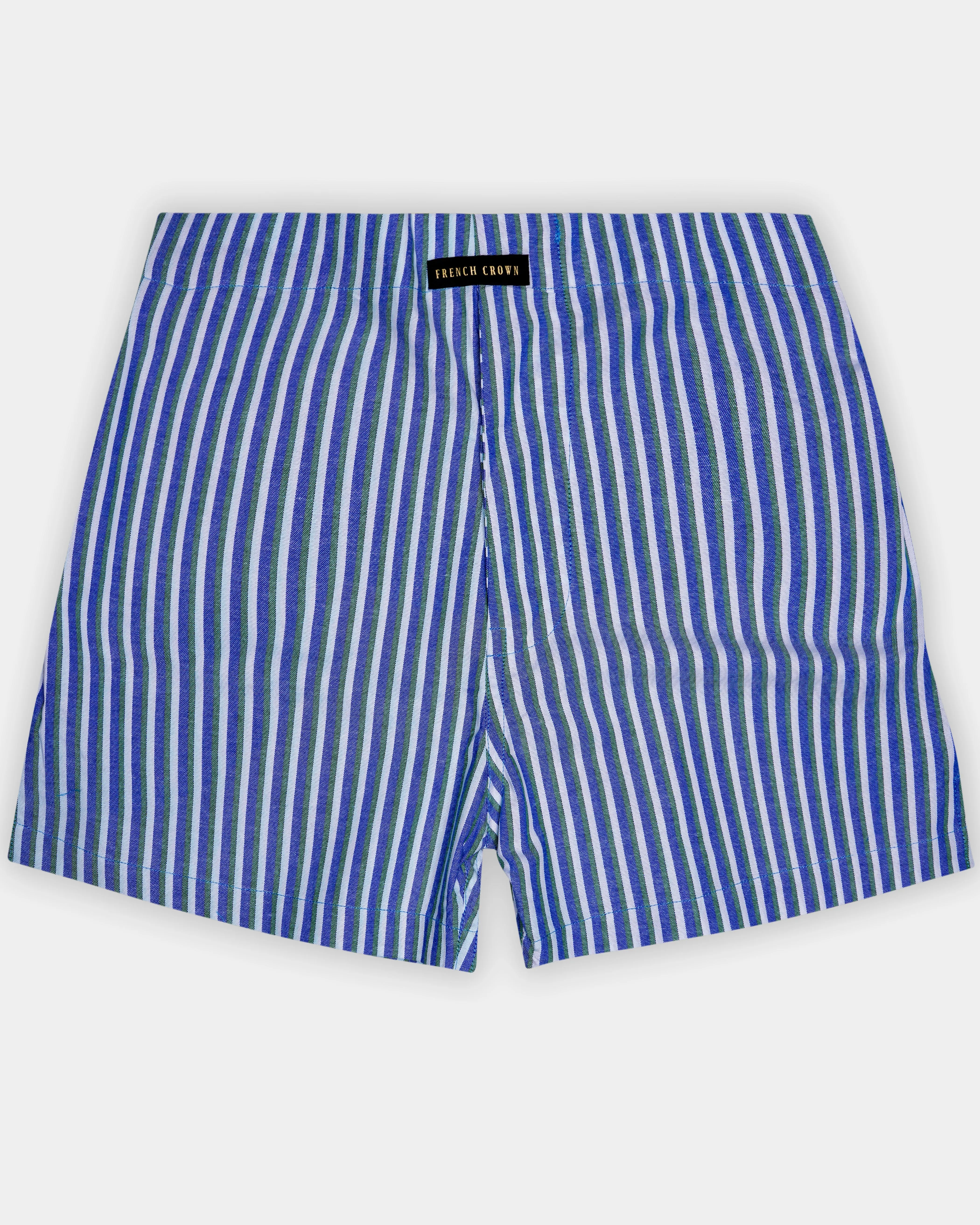 Languid Lavender with Warm Blue and Turquoise Gray Striped Oxford Premium Cotton Boxer sold by French Crown