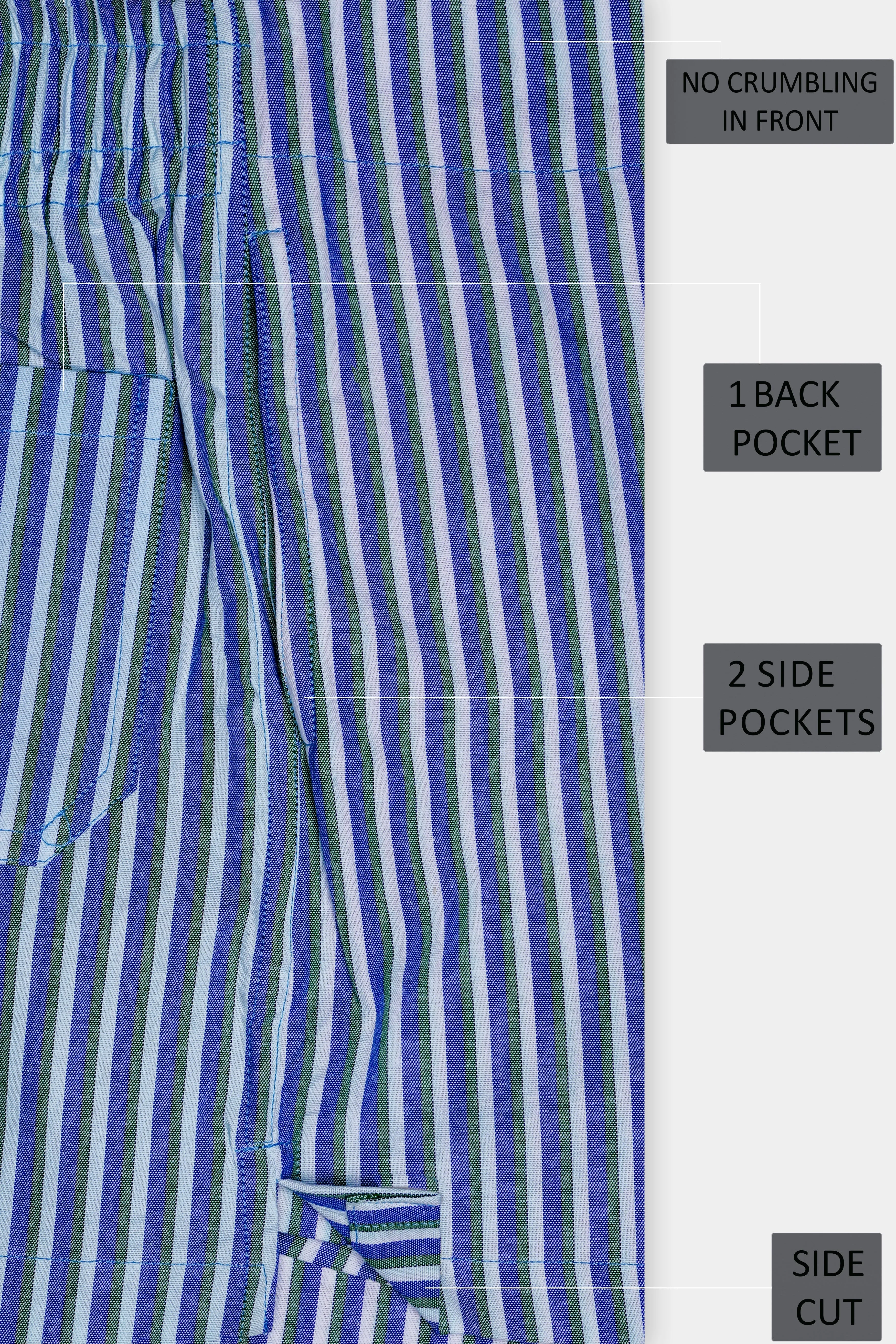 Languid Lavender with Warm Blue and Turquoise Gray Striped Oxford Premium Cotton Boxer sold by French Crown product image thumbnail 5