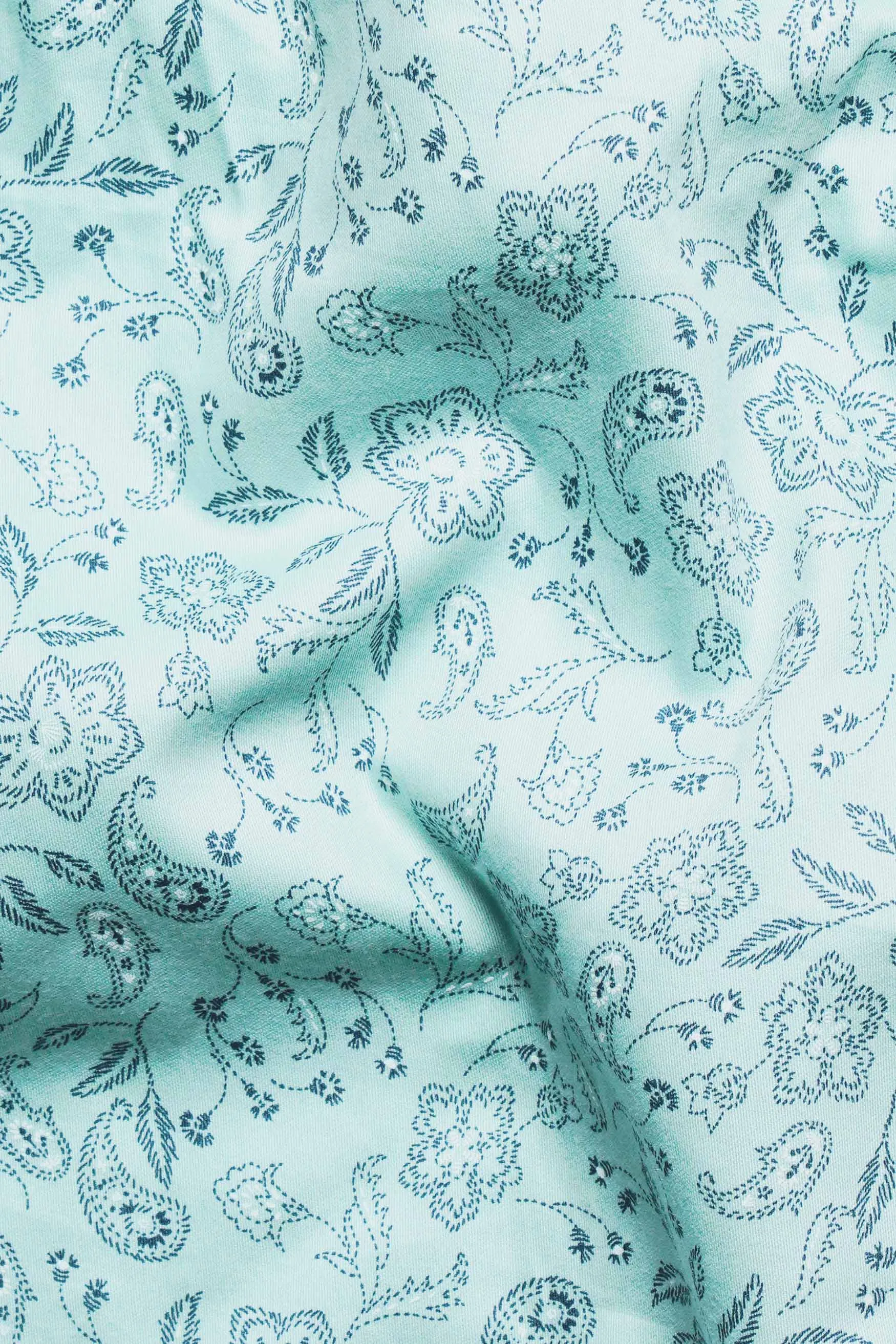 Aqua Blue Paisley Printed Subtle Sheen Super Soft Premium Cotton Shirt sold by French Crown product image thumbnail 2