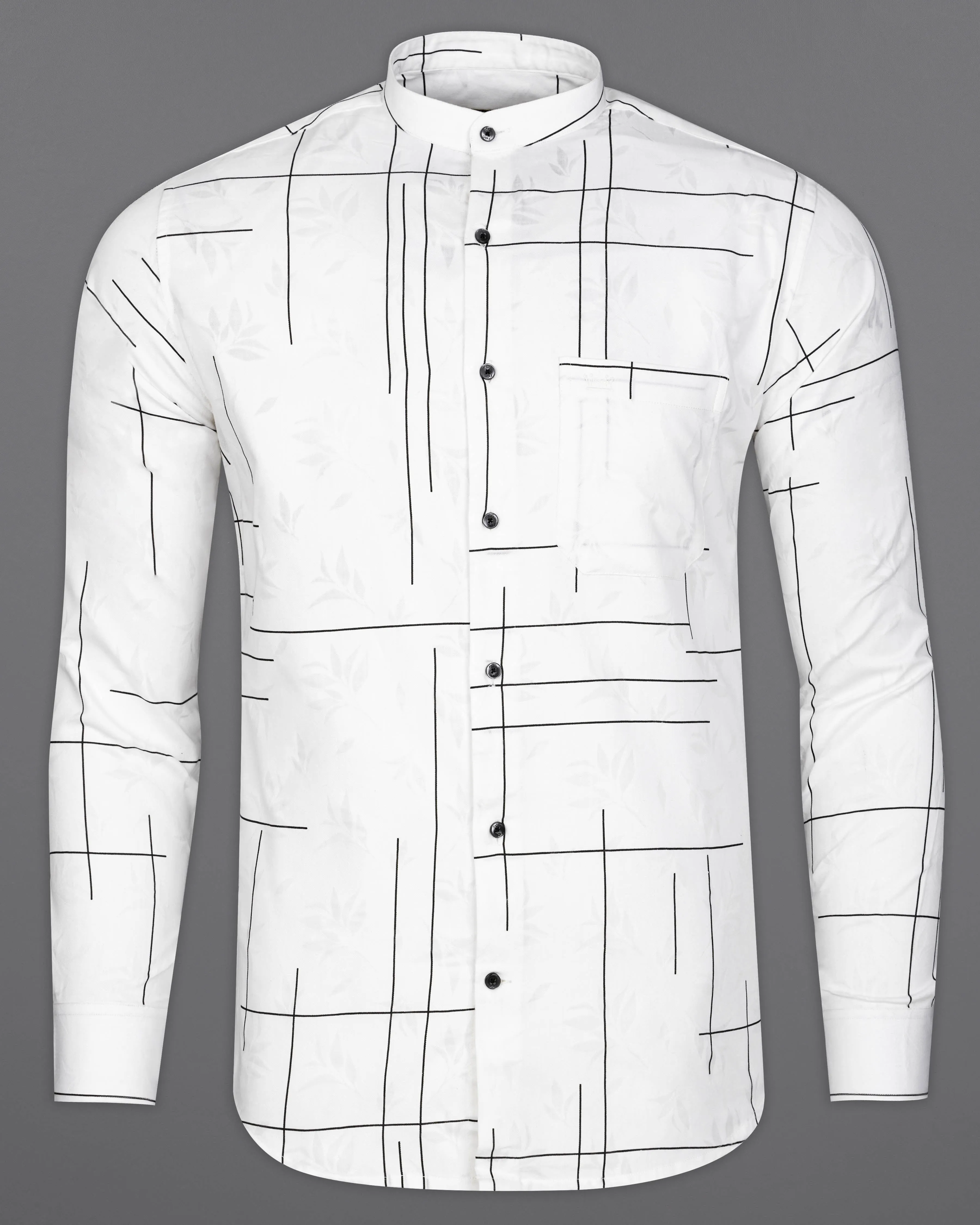 Bright White with Black Dobby Textured Premium Giza Cotton Shirt sold by French Crown product image thumbnail 5