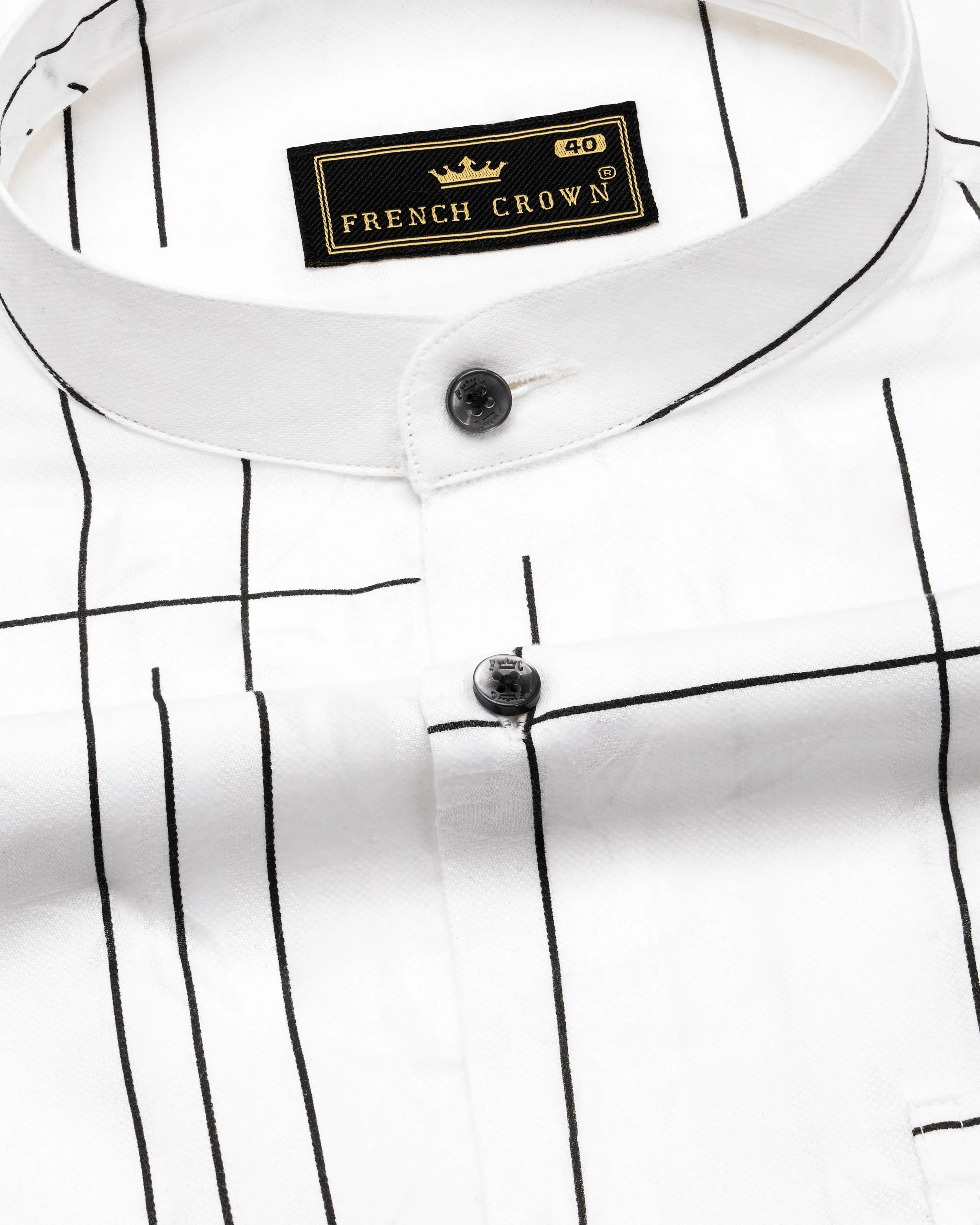 Bright White with Black Dobby Textured Premium Giza Cotton Shirt sold by French Crown