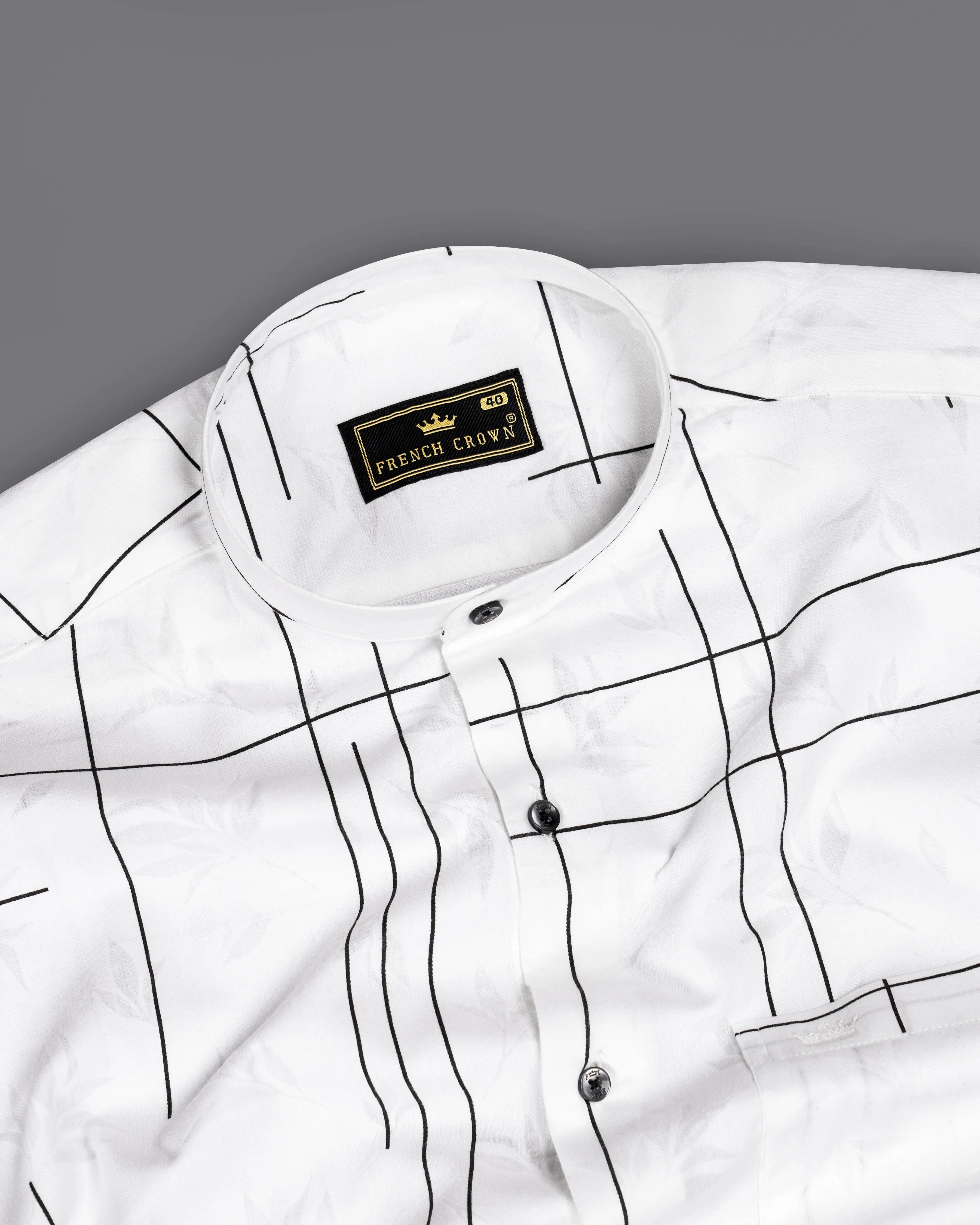 Bright White with Black Dobby Textured Premium Giza Cotton Shirt sold by French Crown product image thumbnail 4
