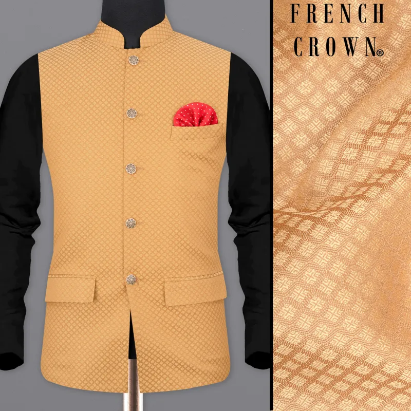 Whiskey Brown Textured Nehru Jacket sold by French Crown