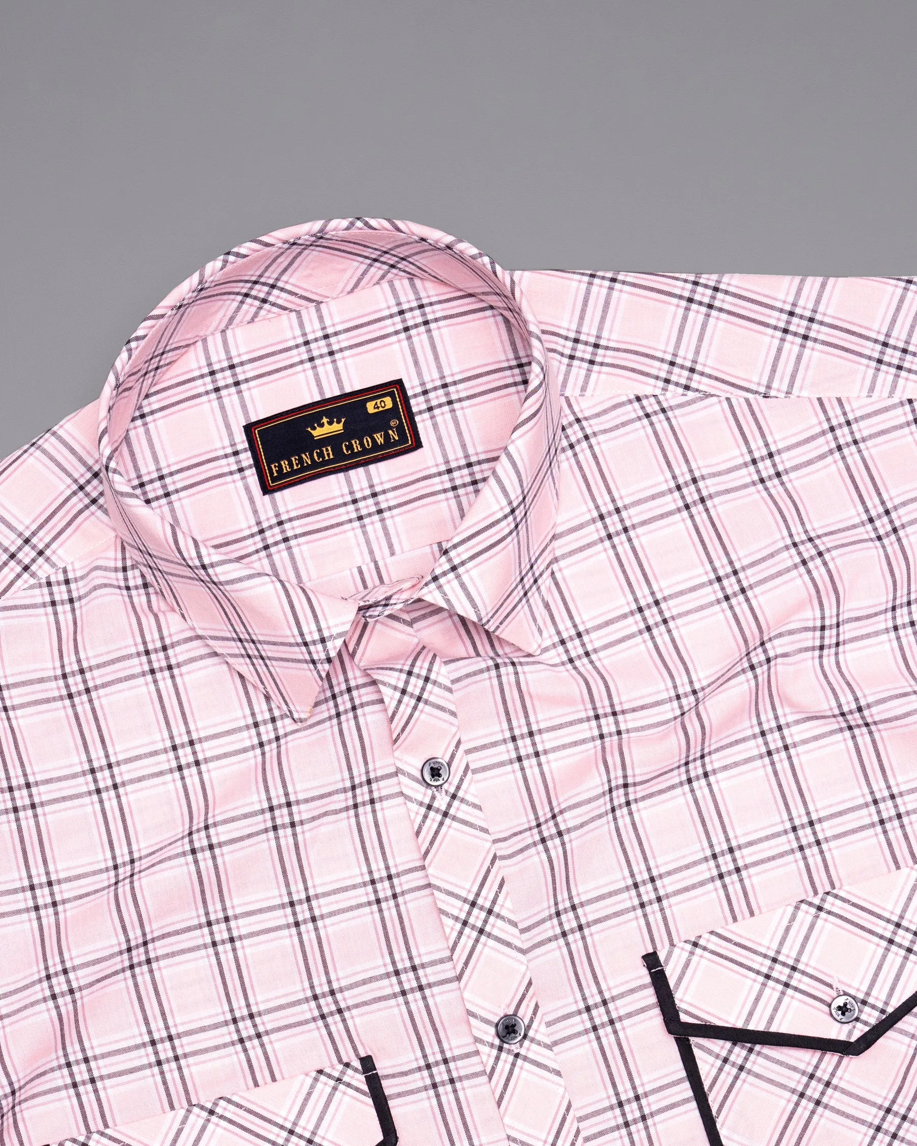Pastel Pink with Tawny Port Brown Plaid Premium Cotton Shirt sold by French Crown product image thumbnail 5