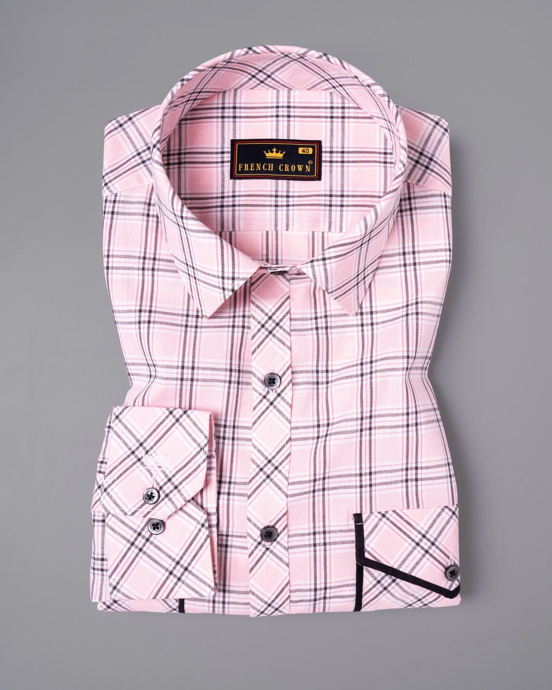 Pastel Pink with Tawny Port Brown Plaid Premium Cotton Shirt sold by French Crown product image thumbnail 2