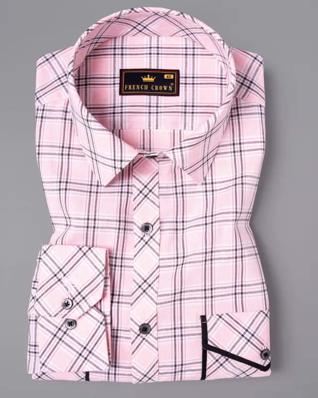 Pastel Pink with Tawny Port Brown Plaid Premium Cotton Shirt sold by French Crown