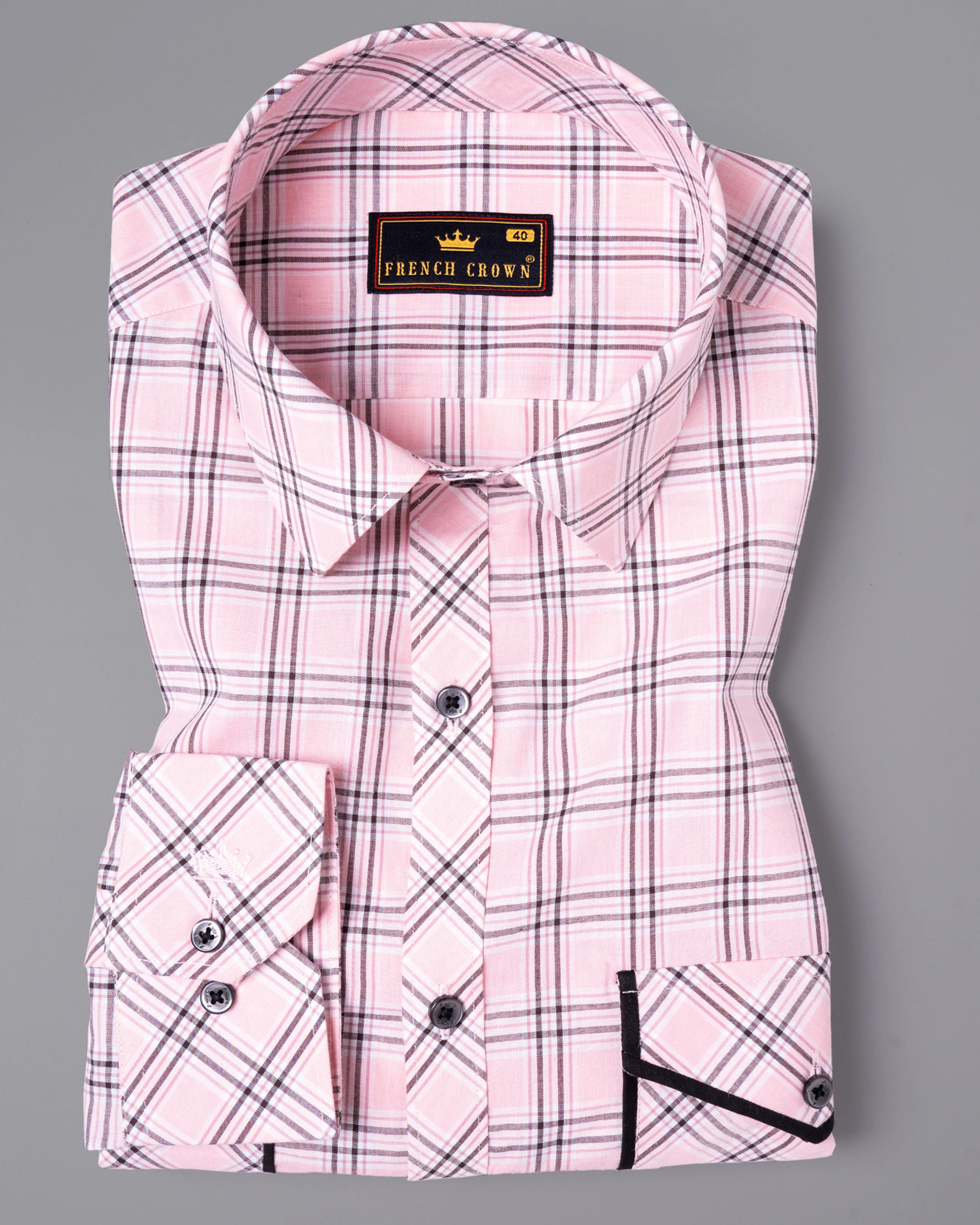 Pastel Pink with Tawny Port Brown Plaid Premium Cotton Shirt sold by French Crown