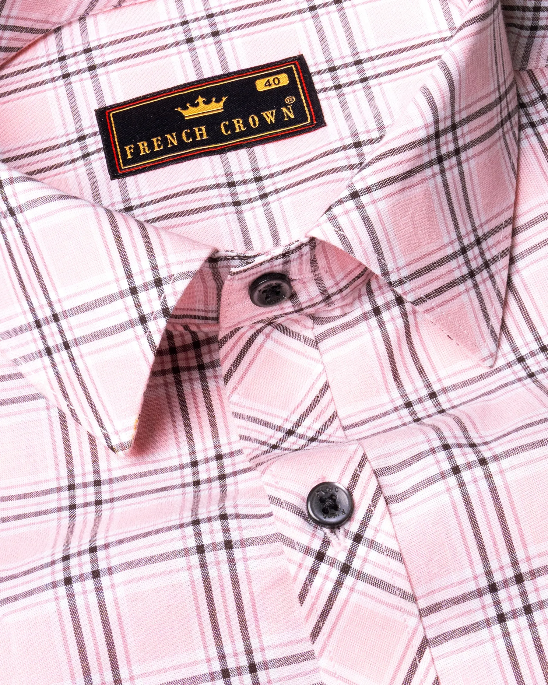 Pastel Pink with Tawny Port Brown Plaid Premium Cotton Shirt sold by French Crown product image thumbnail 4