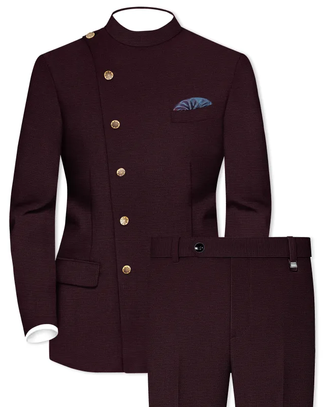 Eclipse Maroon Wool Rich Cross Placket Bandhgala Suit sold by French Crown