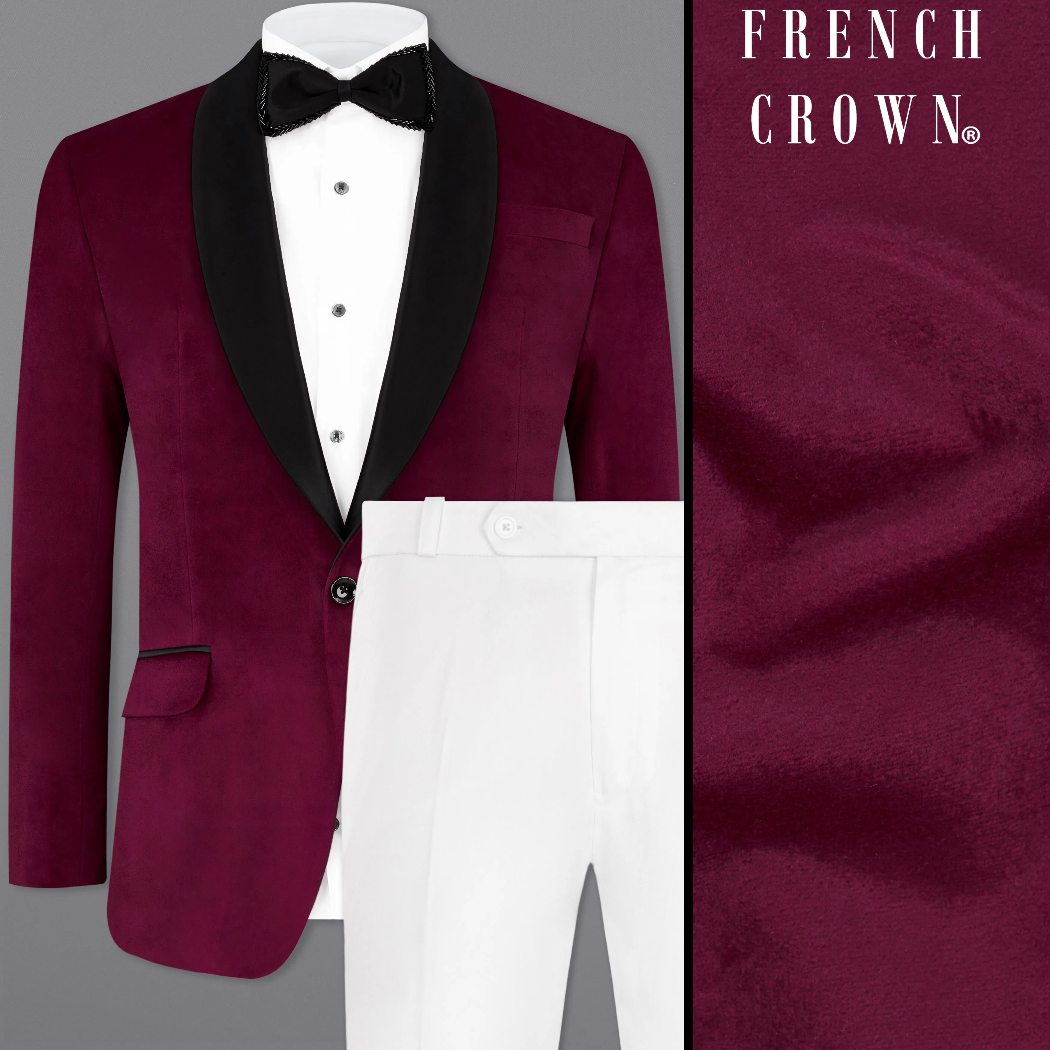 Castro Maroon Velvet Tuxedo Designer Suit sold by French Crown