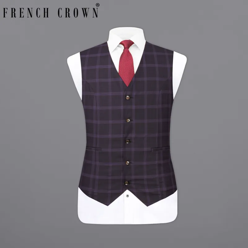 Melanzane Violet and Mortar Purple Plaid Waistcoat sold by French Crown