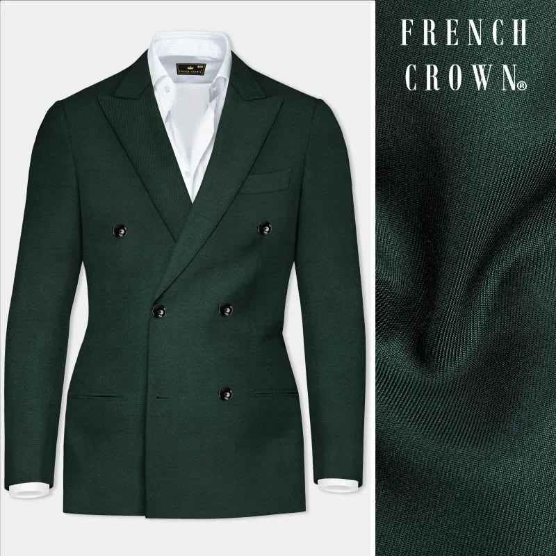 Timber Green Solid Wool Rich Double Breasted Blazer sold by French Crown