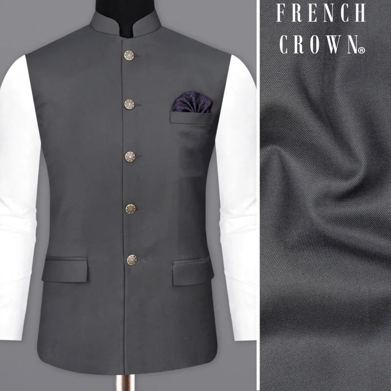 Vampire Gray Textured Nehru Jacket sold by French Crown