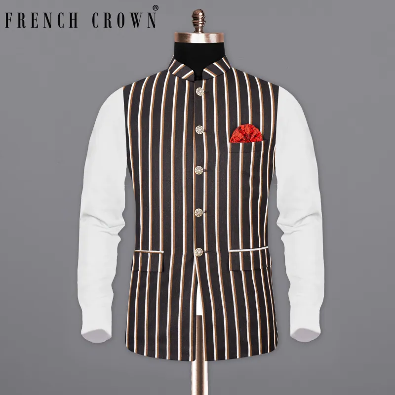 Thunder Brown Striped Nehru Jacket sold by French Crown