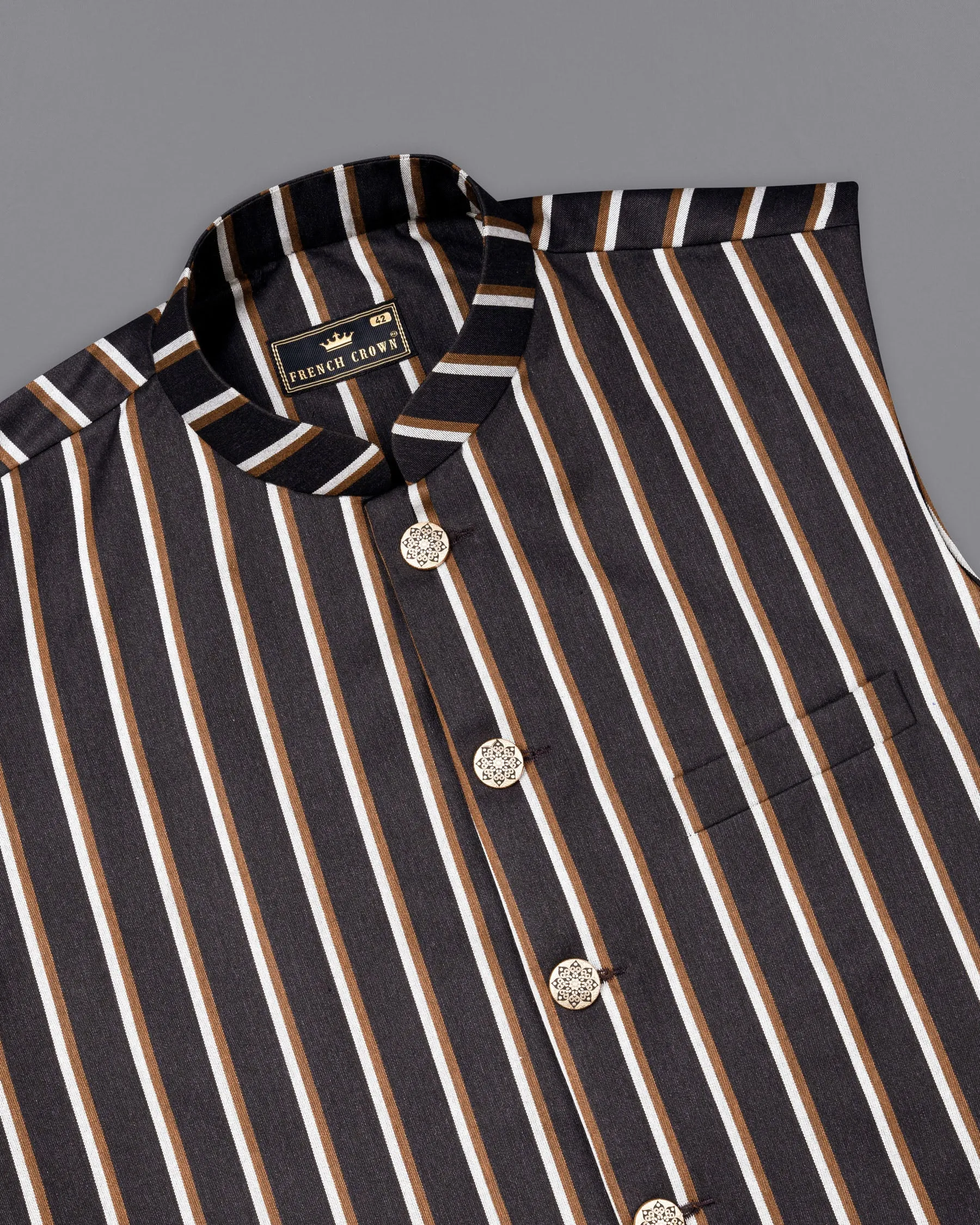 Thunder Brown Striped Nehru Jacket sold by French Crown product image thumbnail 4