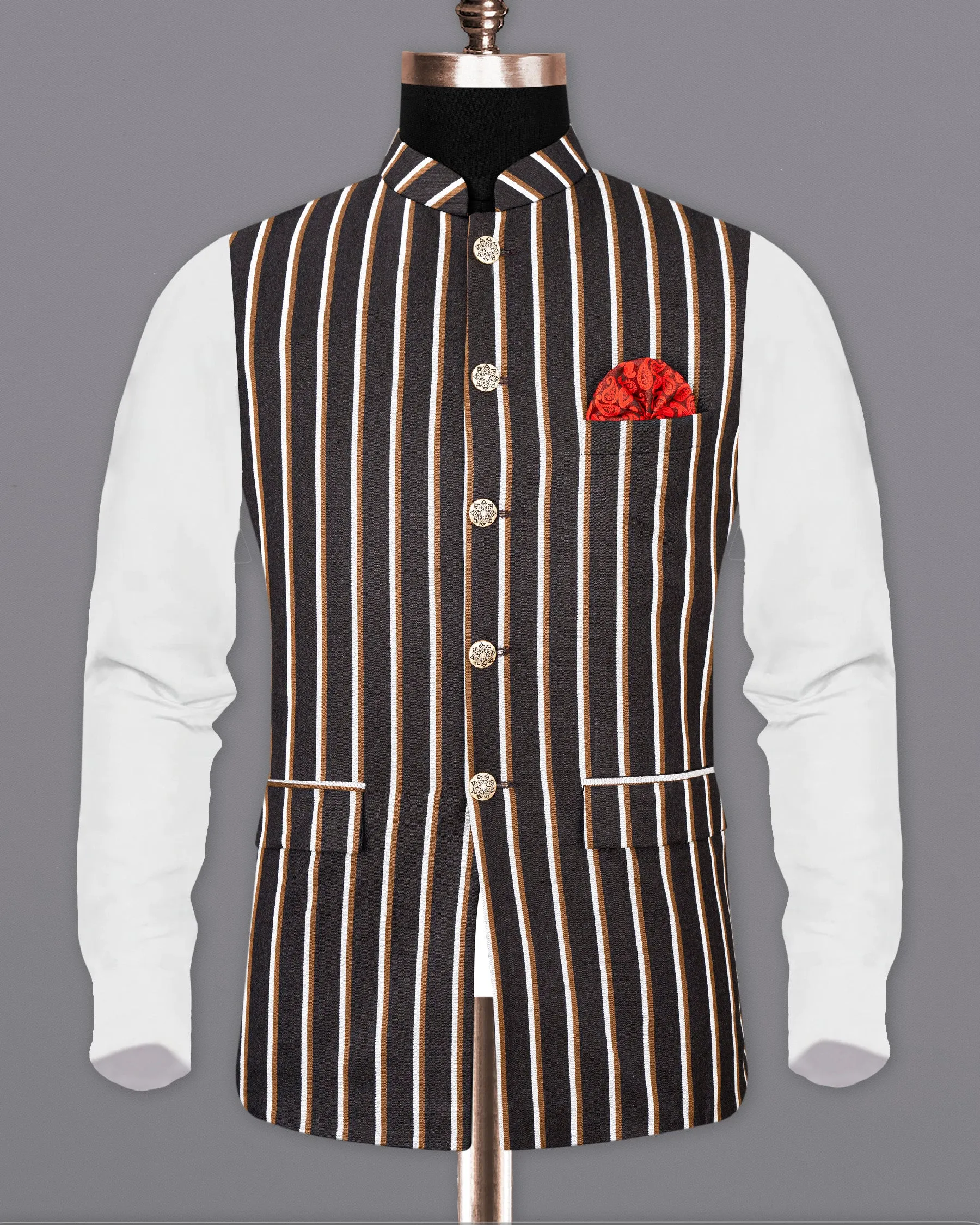 Thunder Brown Striped Nehru Jacket sold by French Crown product image thumbnail 2