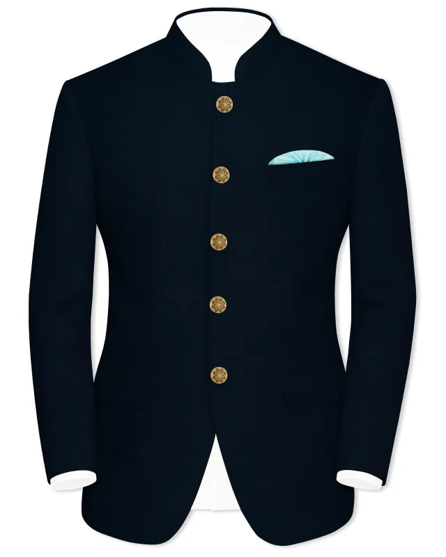 Baltic Sea Blue Premium Cotton Bandhgala Blazer sold by French Crown