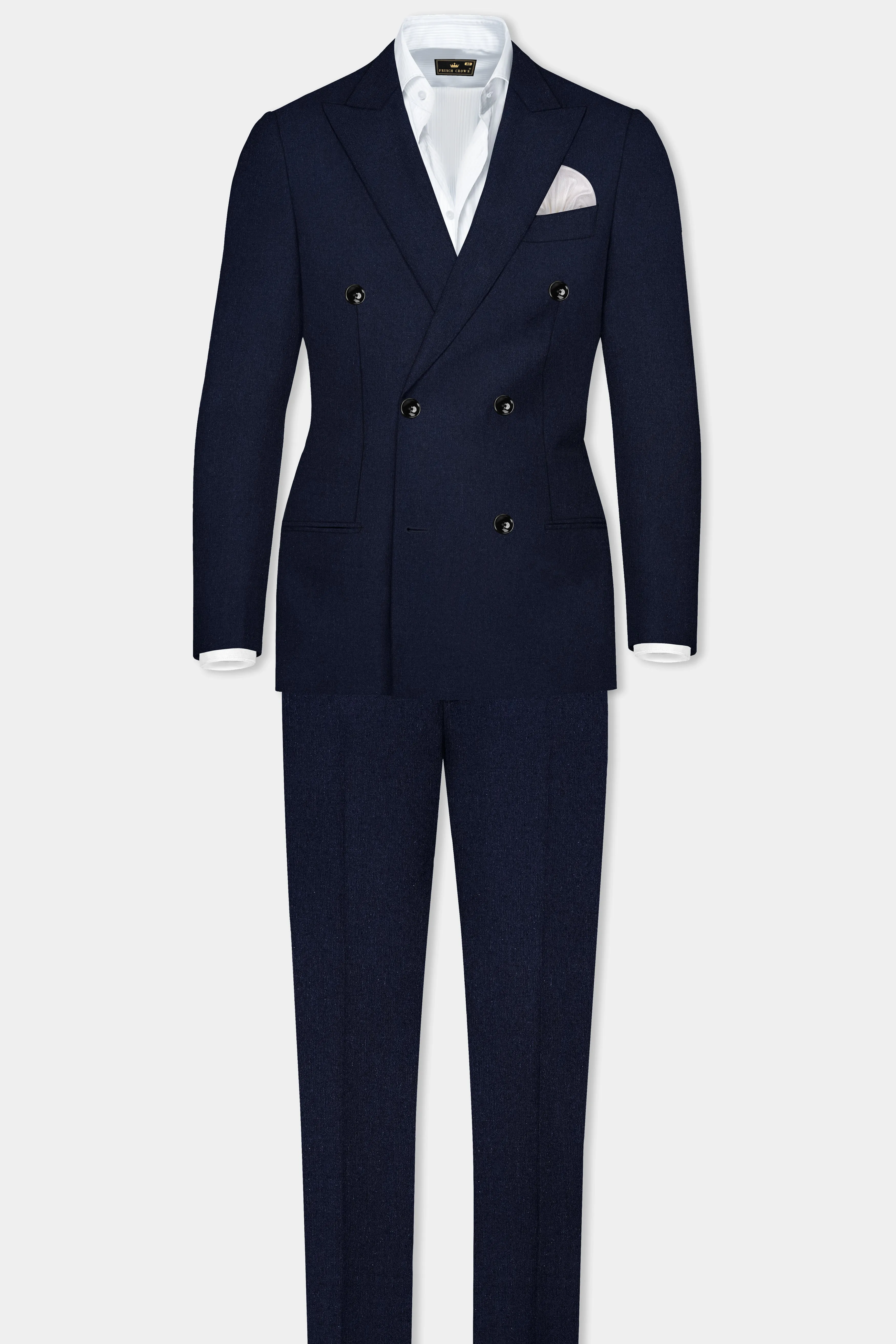 Navy Subtle Sheen Wool Blend Double Breasted Suit sold by French Crown product image thumbnail 4