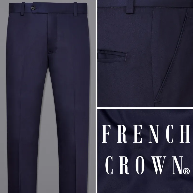 Navy Subtle Sheen Wool-Silk blend pant sold by French Crown