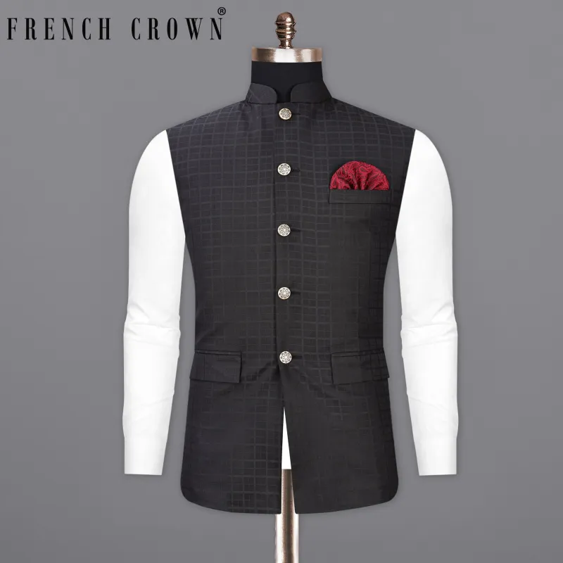 Baltic Sea Black Plaid Nehru Jacket sold by French Crown