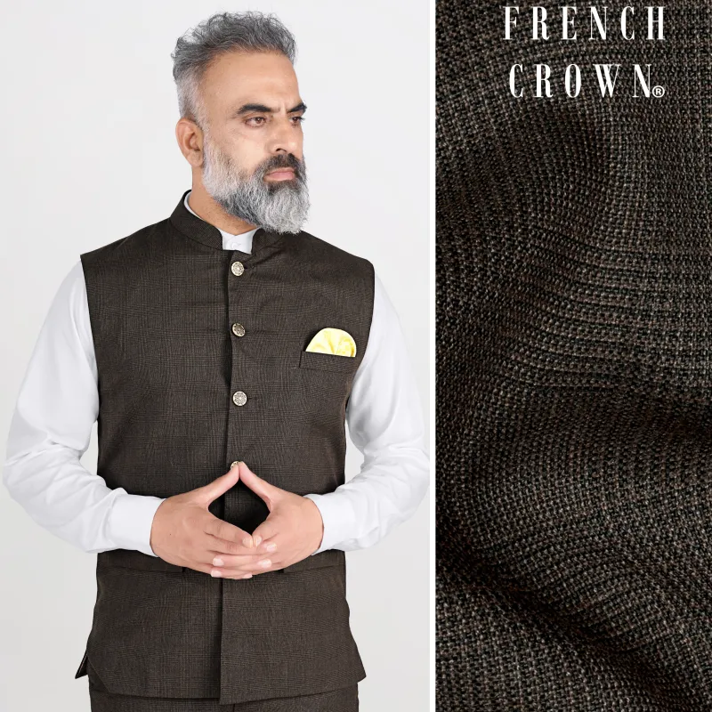 Bistre Brown Wool Rich Nehru Jacket sold by French Crown