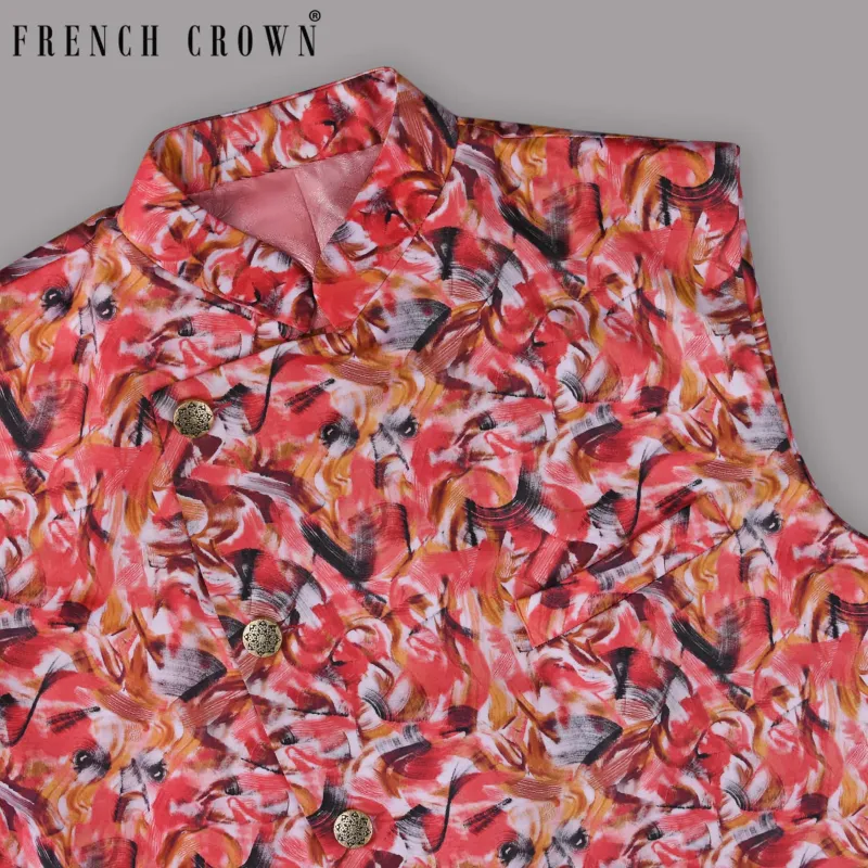 Peach Tonal Brushing Print Super Soft Designer Nehru Jacket sold by French Crown