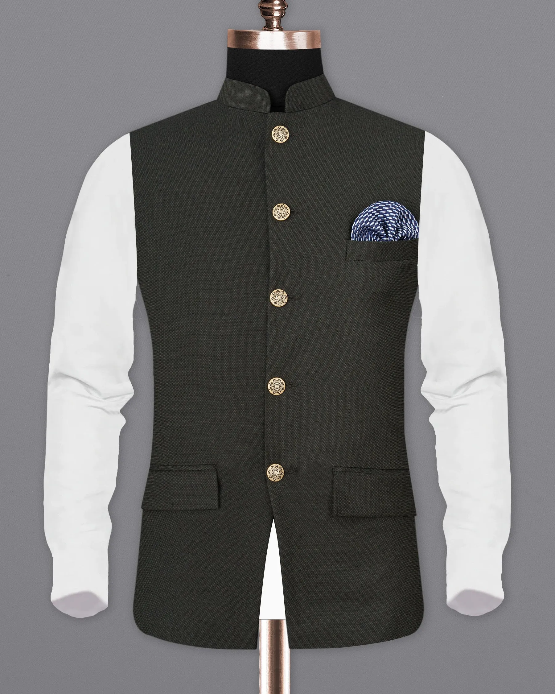 Baltic Sea Black Textured Nehru Jacket sold by French Crown product image thumbnail 2