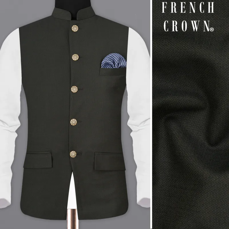 Baltic Sea Black Textured Nehru Jacket sold by French Crown