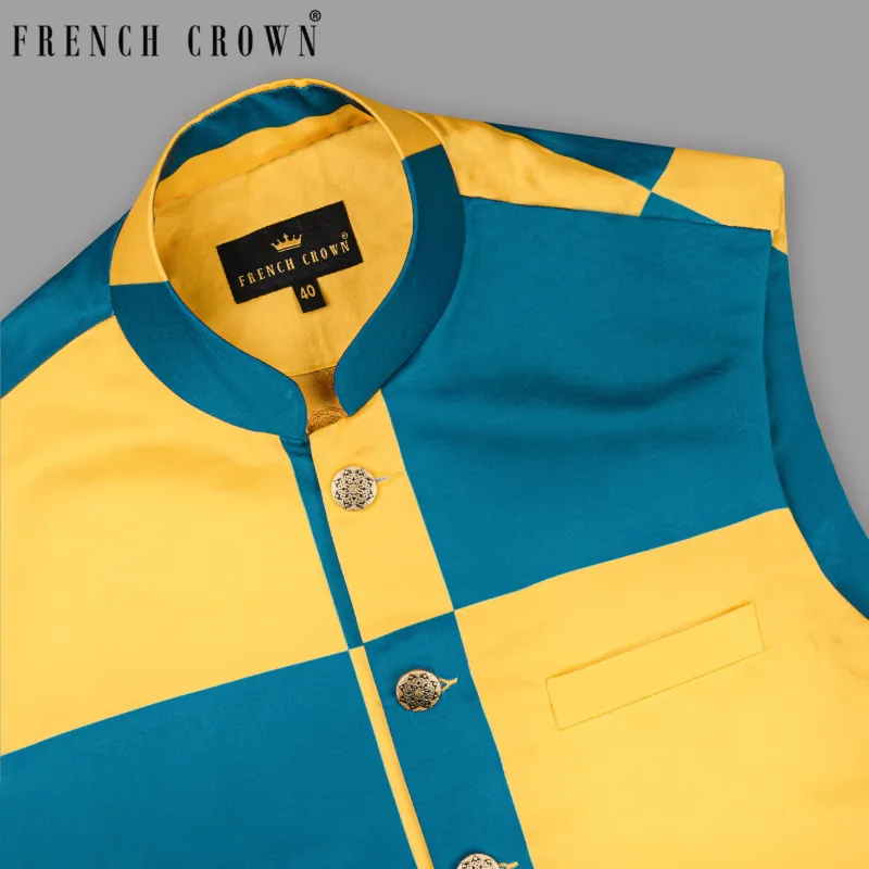 Mosque-Saffron Mango Super Soft Designer Nehru Jacket sold by French Crown