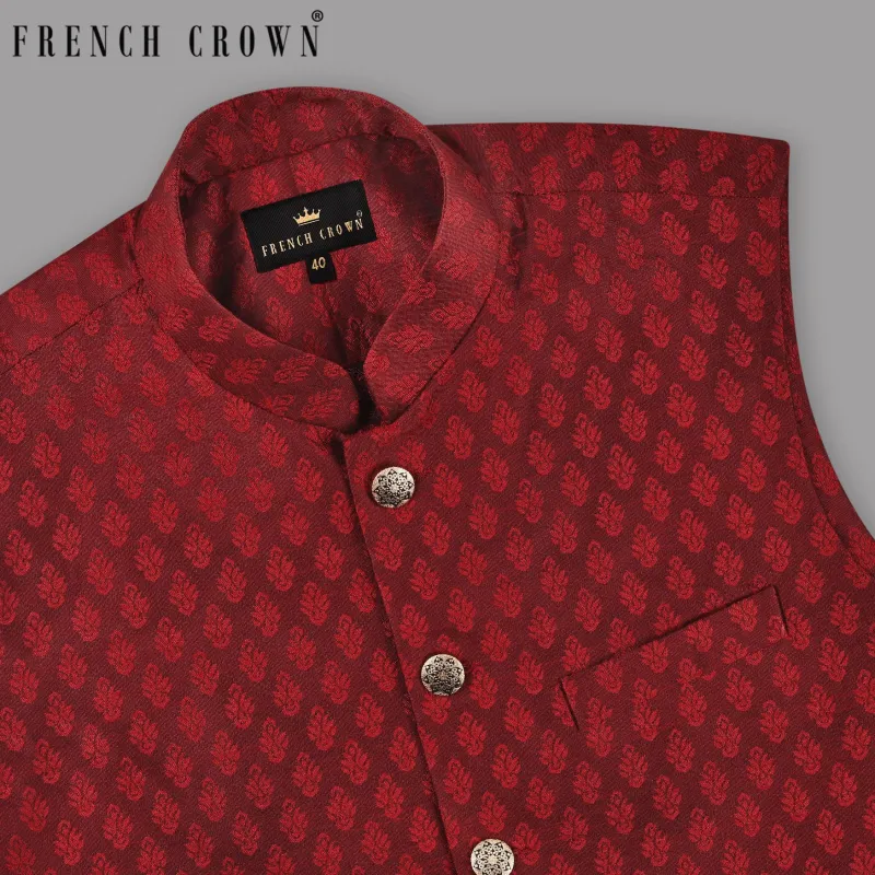 Burnt Umber Jacquard Nehru Jacket sold by French Crown
