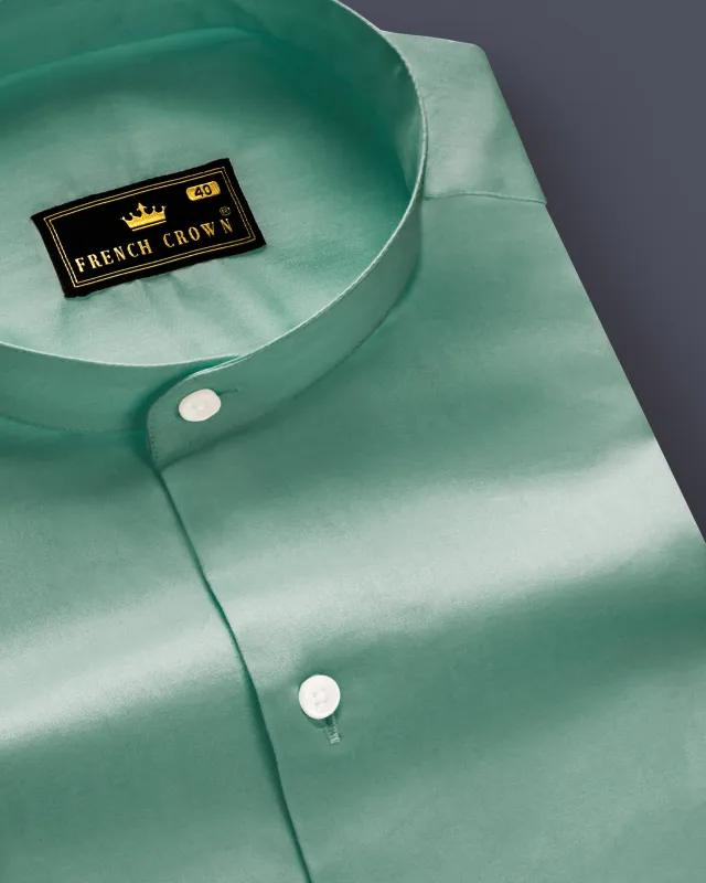 Emerald Charm-Oxley Green Solid Subtle Sheen Super Soft Premium Cotton Semi Formal Mandarin Collar Shirt sold by French Crown