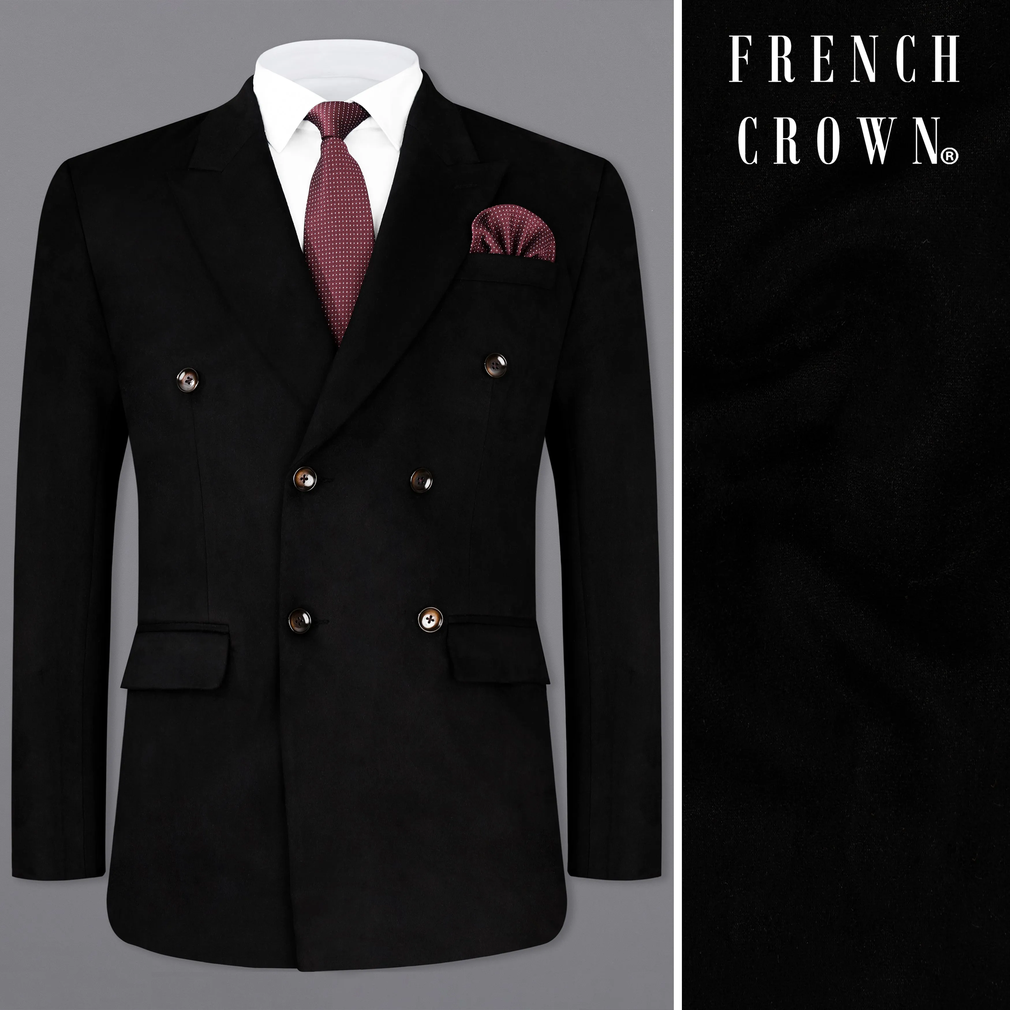 Jade Black Velvet Double-Breasted Designer Blazer sold by French Crown