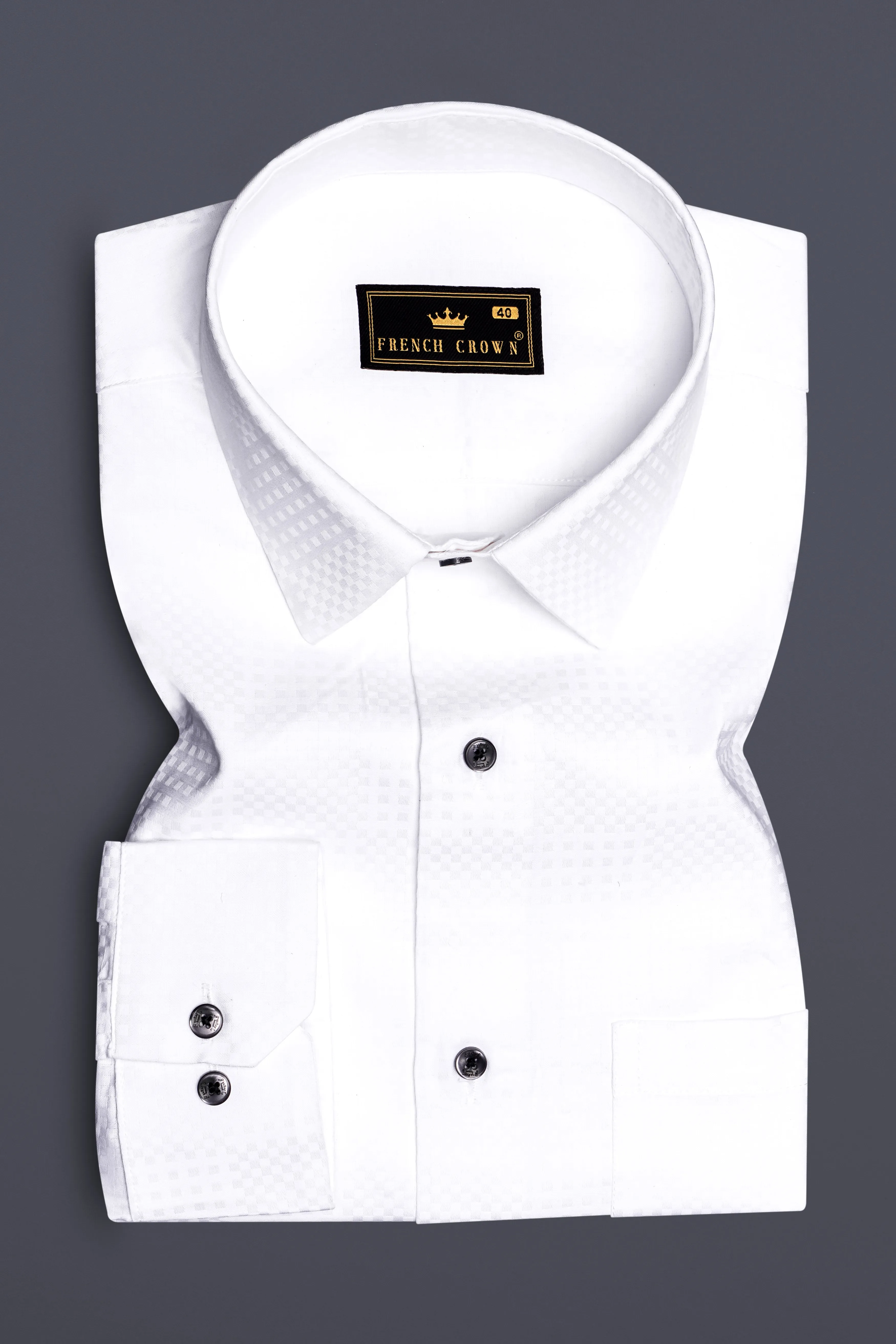 Arctic Luxe-Bright White Dobby Textured Premium Giza Cotton Dress Shirt sold by French Crown product image thumbnail 4