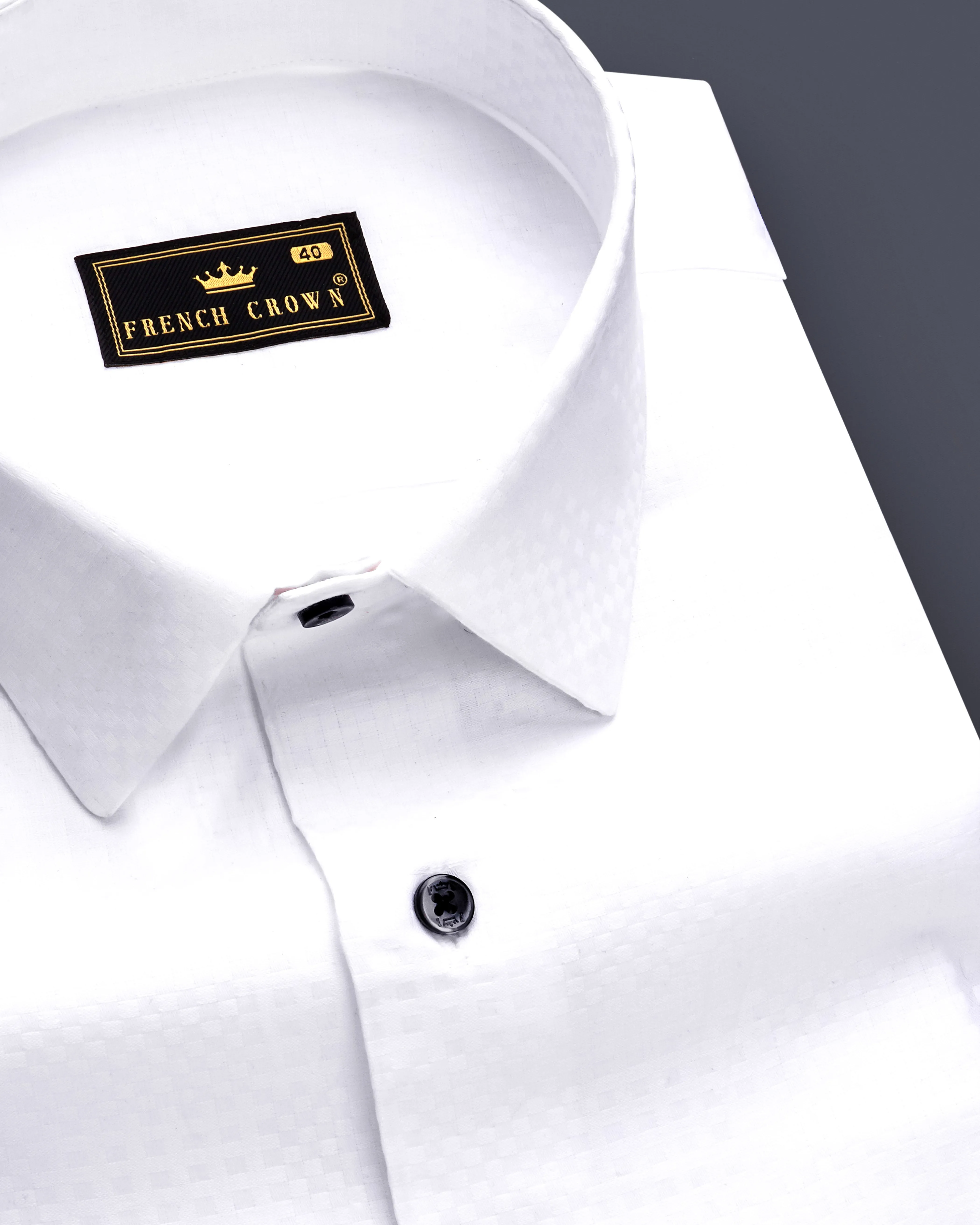 Arctic Luxe-Bright White Dobby Textured Premium Giza Cotton Dress Shirt sold by French Crown